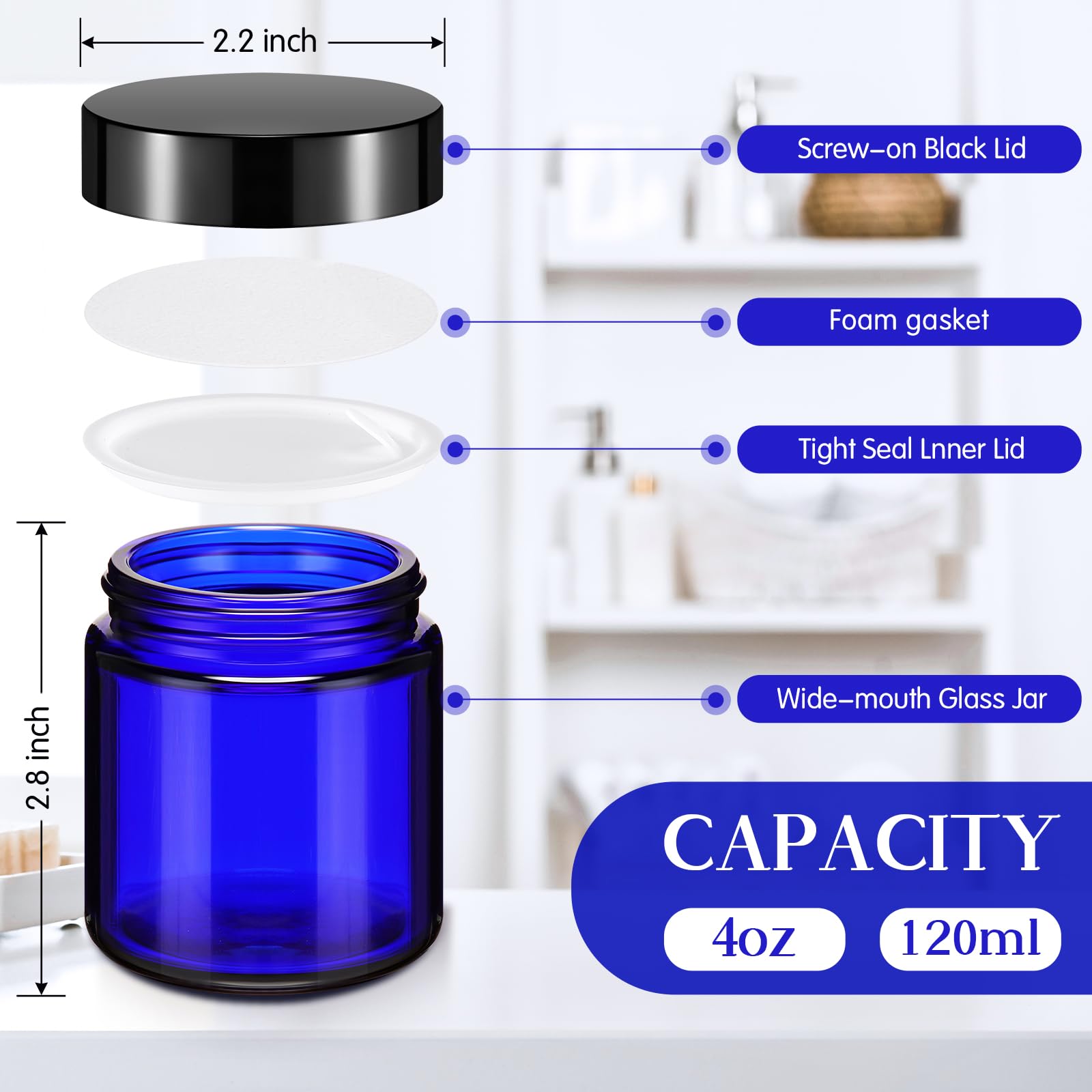 Norme bocaux en verre 4 oz, joint intérieur pour fermeture sûre.