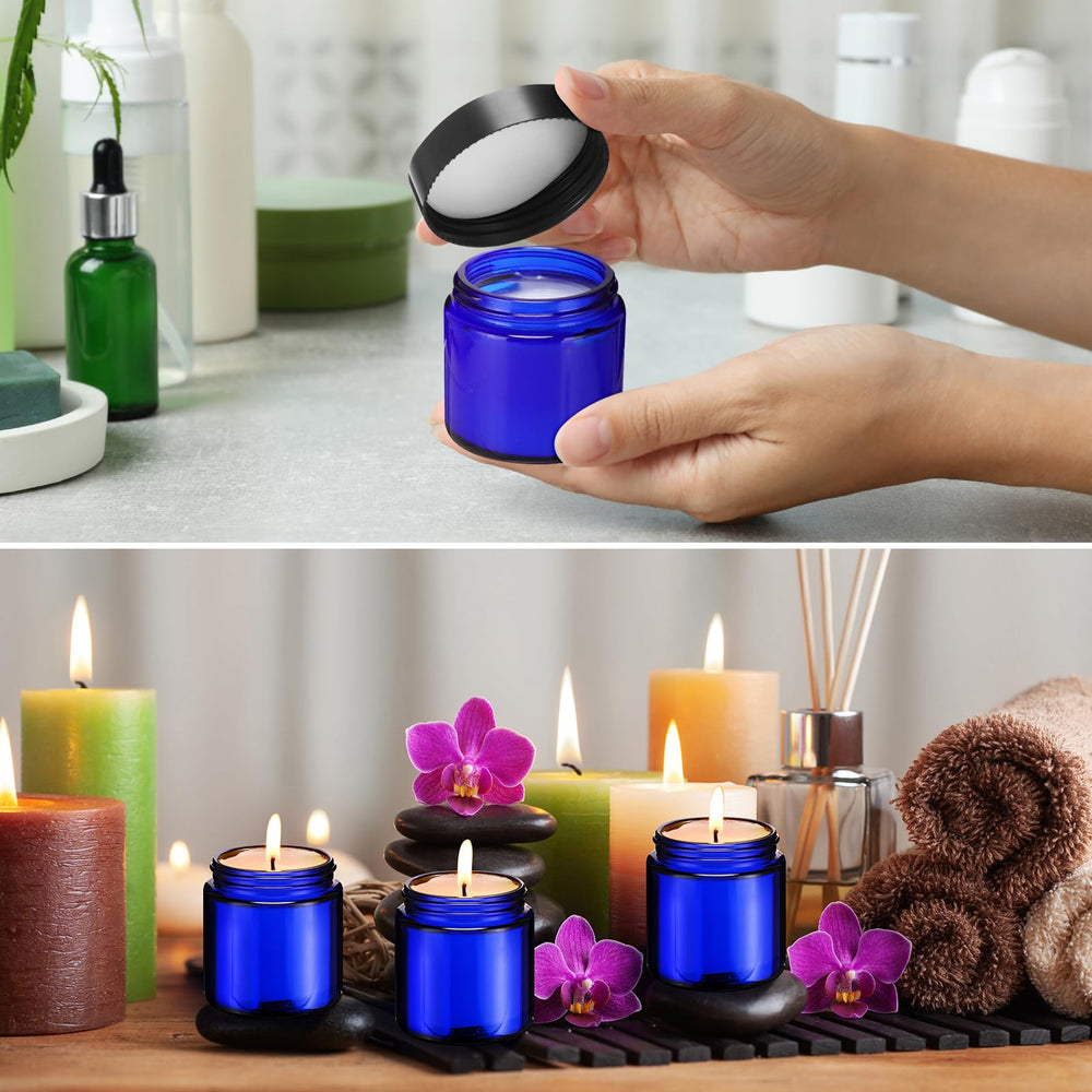 Norme bocaux en verre 4 oz, emballage cadeau artisanal noir et bleu.