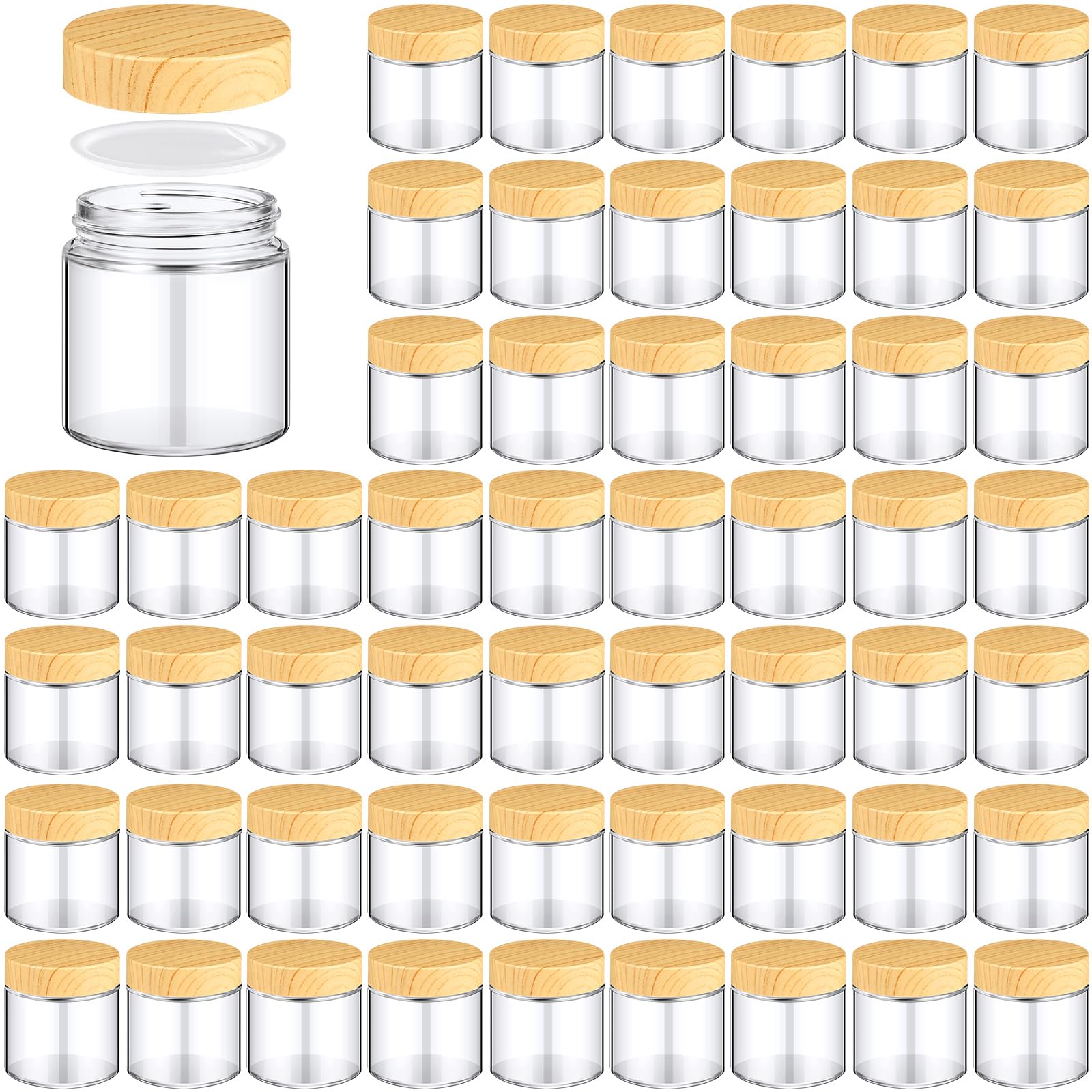 Norme pot verre 120 ml avec couvercle bois-grain, rangement cosmétique compact.