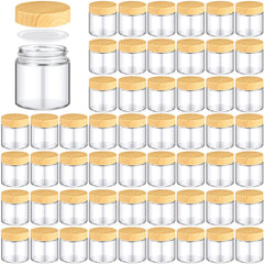 Norme pot verre 120 ml avec couvercle bois-grain, rangement cosmétique compact.