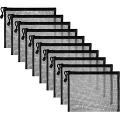 Norme sacs-mesh-noir-10-piece : rangement léger et transparent pour maquillage et accessoires.