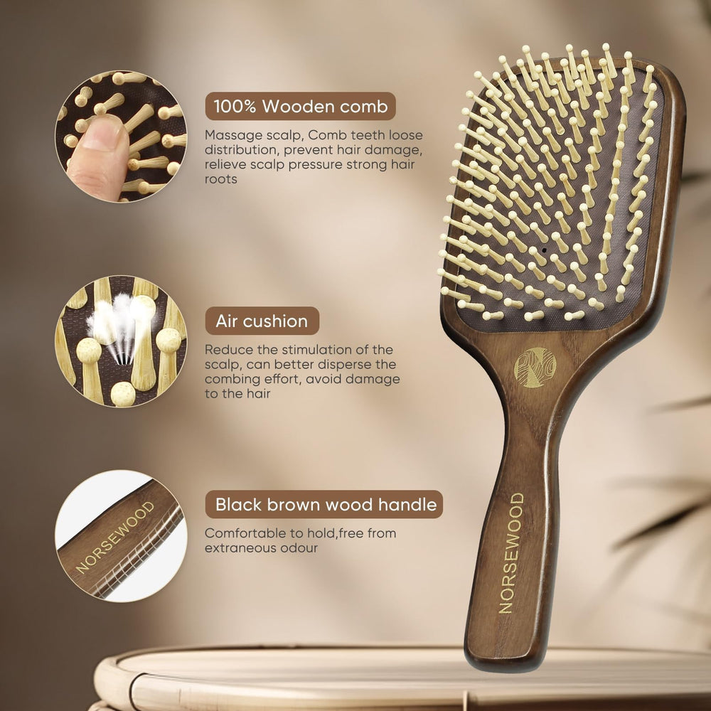 Norsewood poils bois arrondis anti statique pour detanglage en douceur.