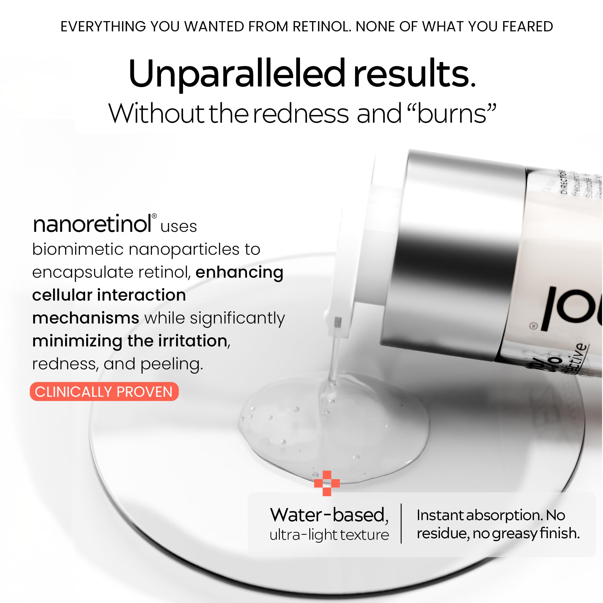 North Biomedical Nanoretinol — Encapsulation nano, libération douce respectueuse de l'épiderme.