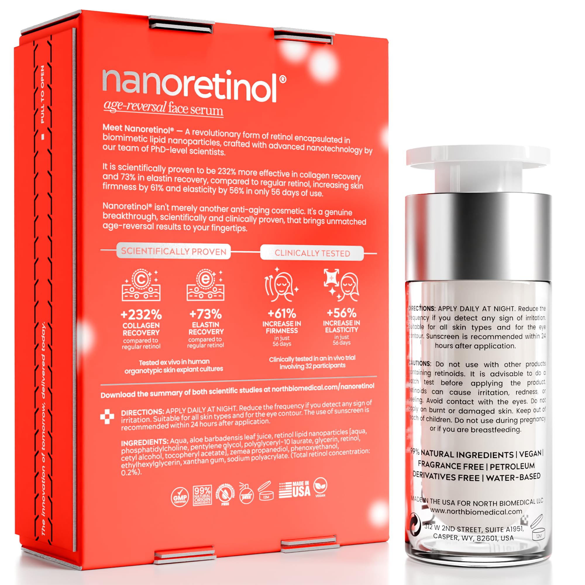 North Biomedical Nanoretinol — Sérum visage, texture légère, aide à uniformiser le teint.