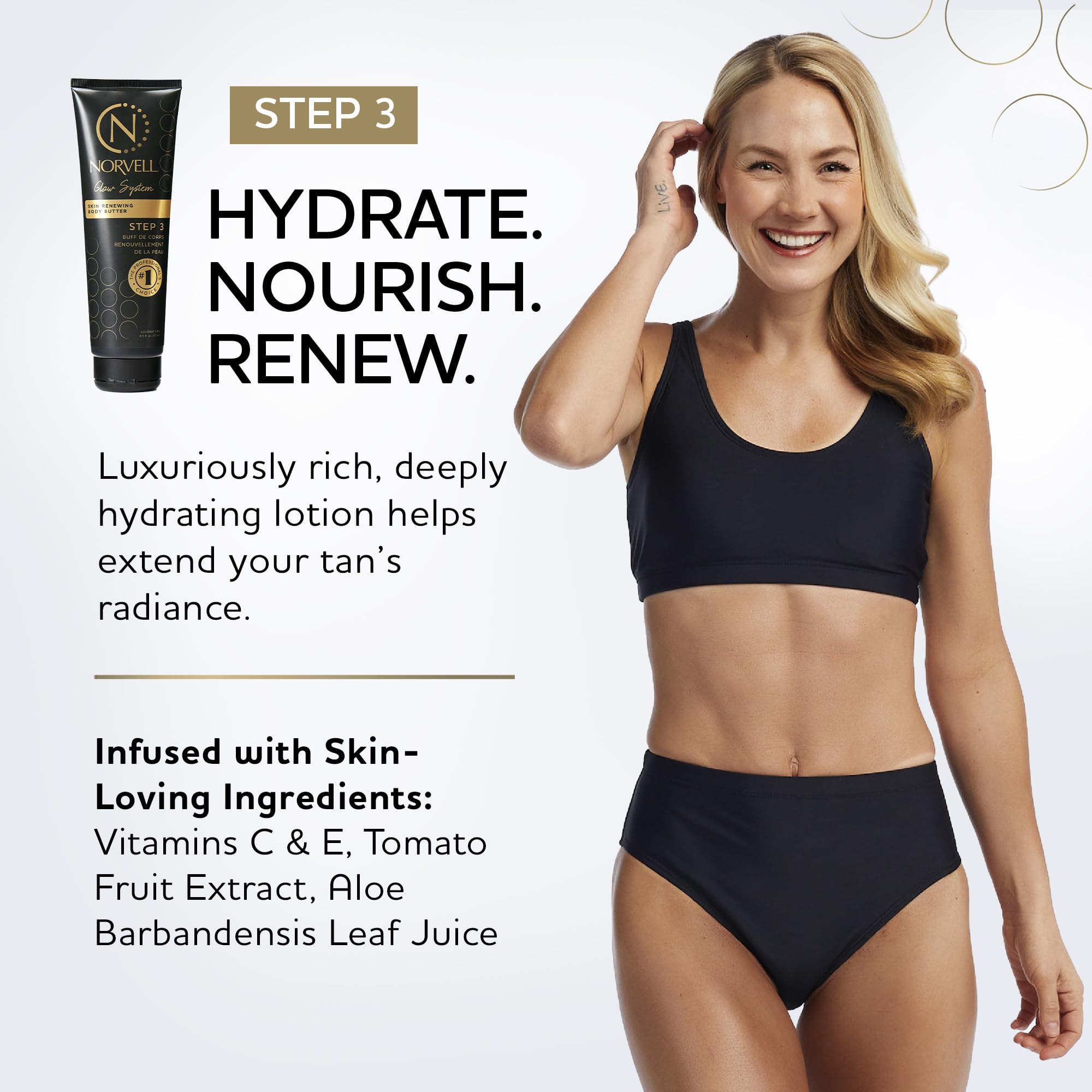 Beurre Norvell réparateur post-bronzage utilisation nocturne sur cou et décolleté.