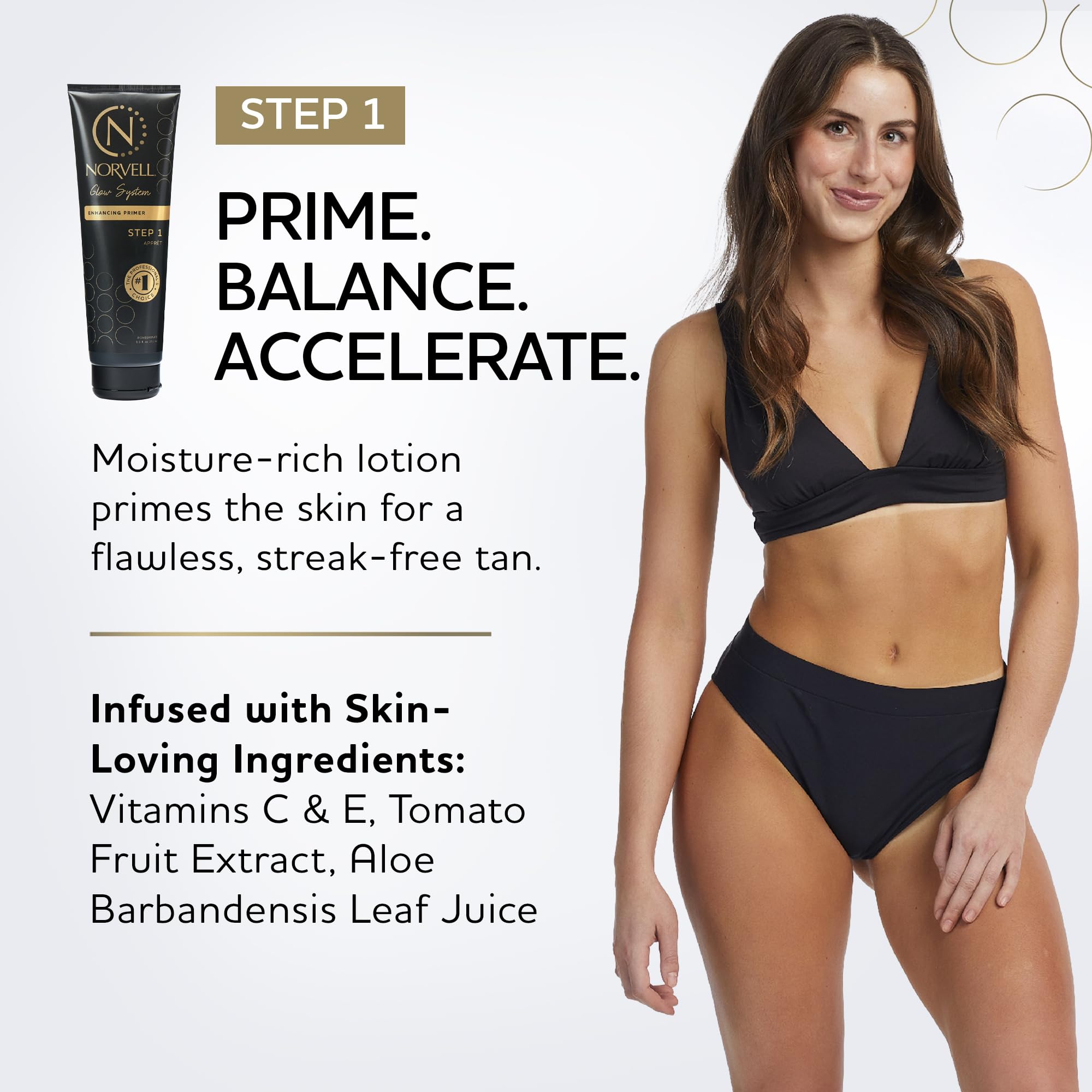 Norvell Glow System Pre-Tan Primer – contient des ingrédients naturels pour nourrir et protéger la peau.