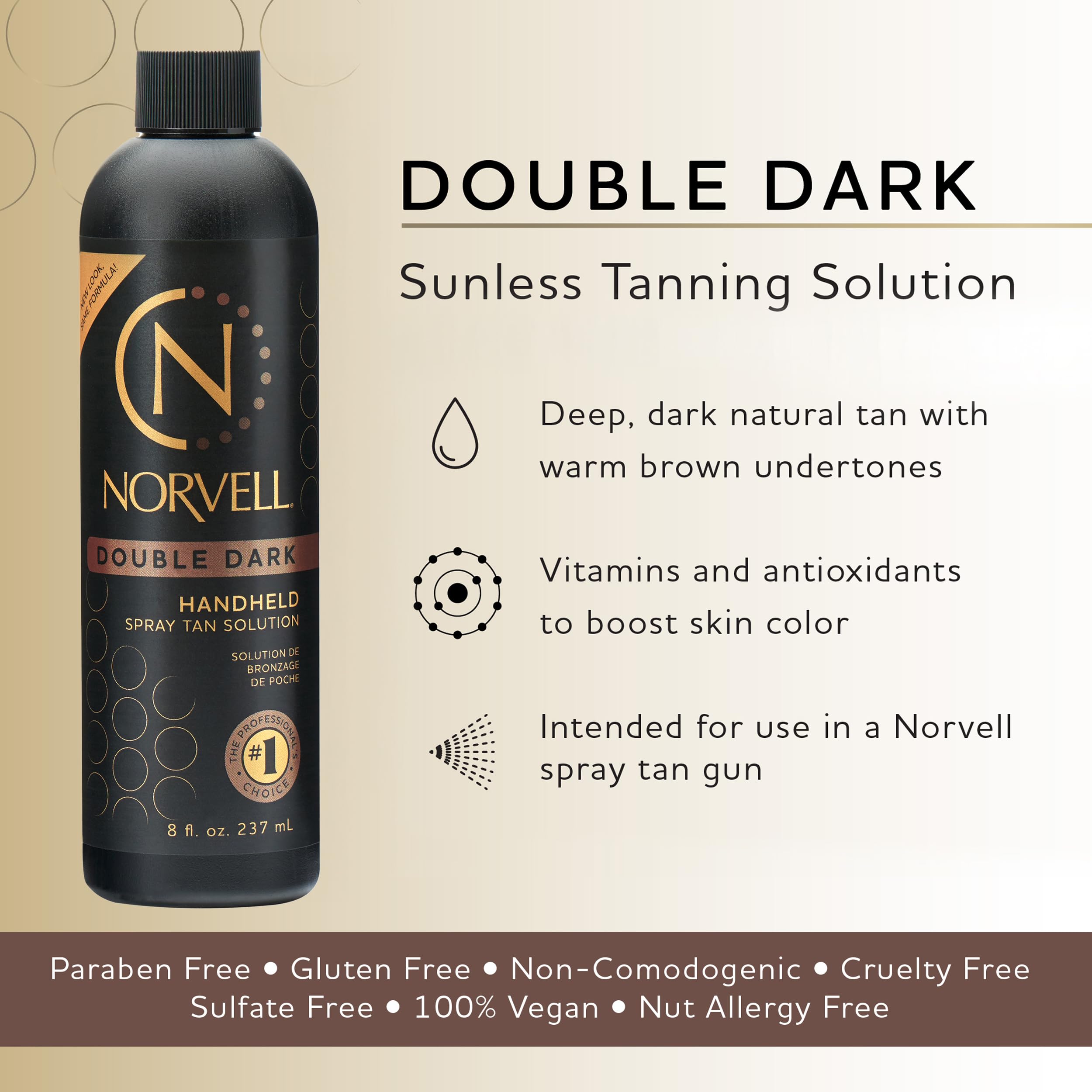 Flacon-doseur Norvell Double Dark pour une application précise et homogène.
