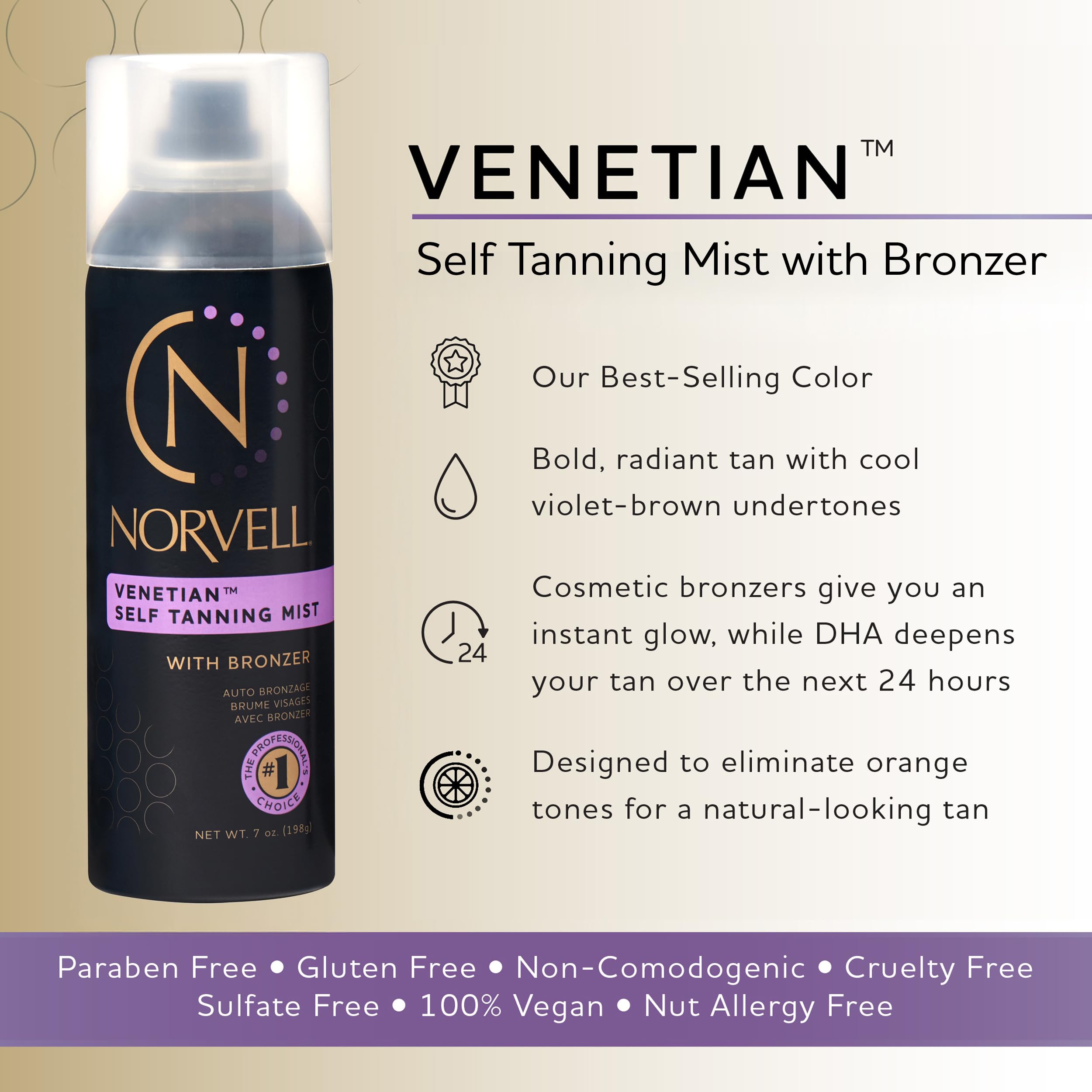Norvell Venetian Mist teinte bronze instantanée pour un éclat naturel