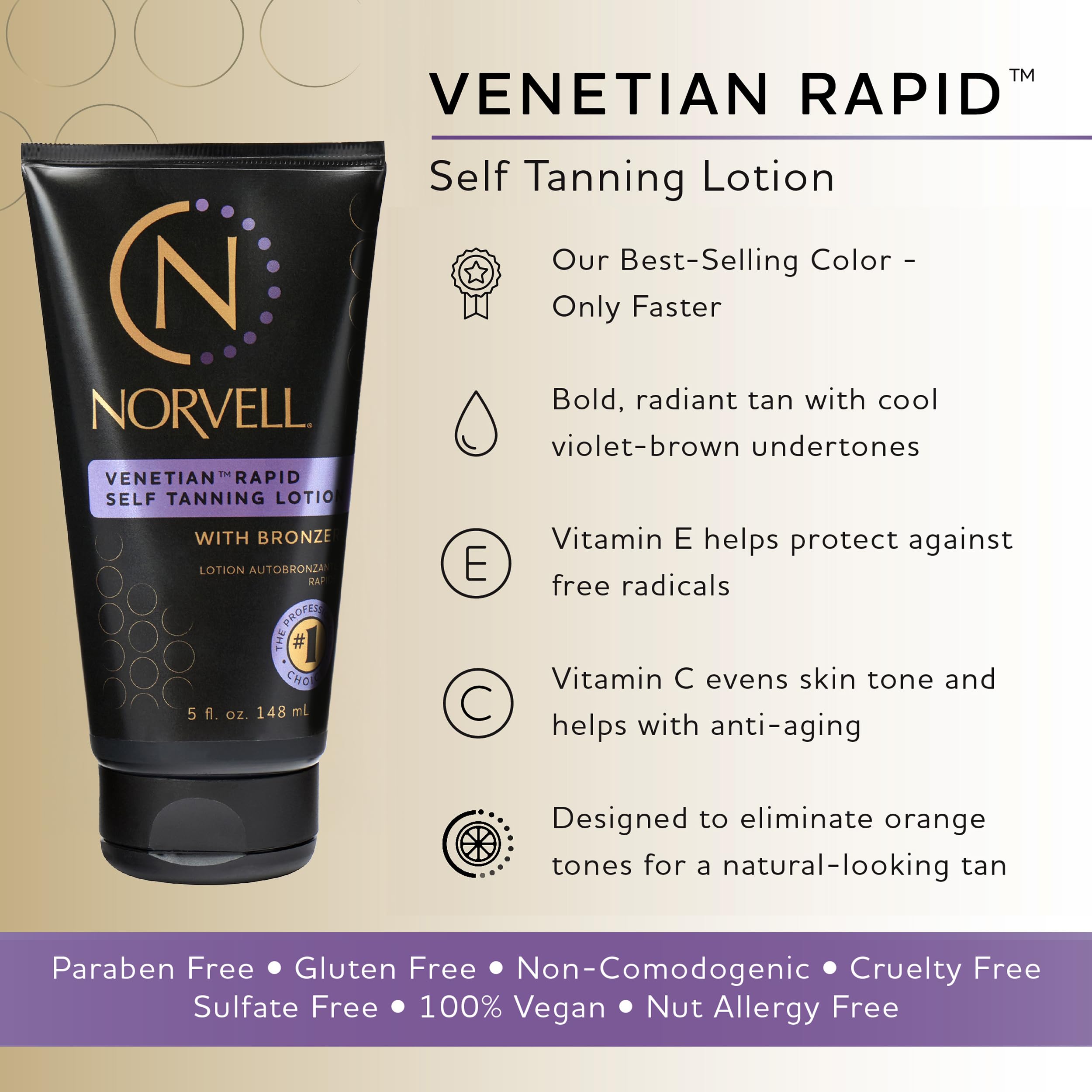 Texture-creme-bronzante Norvell Venetian Rapid assure une application homogène.