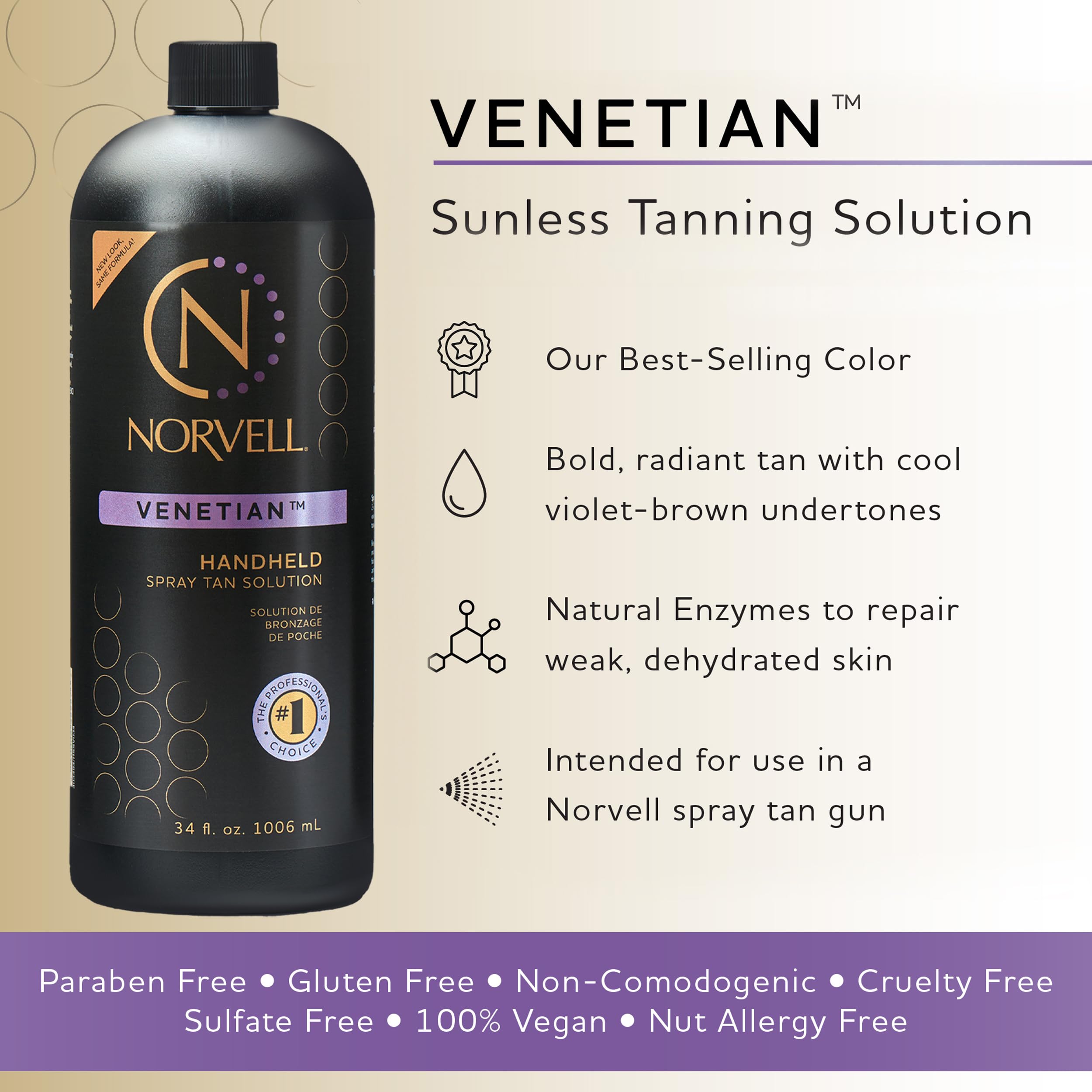 Norvell Venetian Solution, pistolet bronzage, application rapide et uniforme