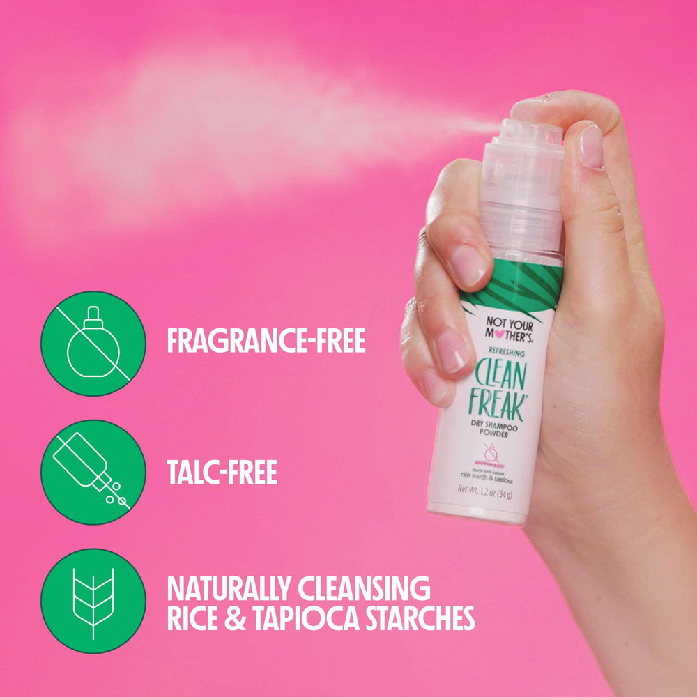 Not Your Mother's Clean Freak unscented dry shampoo applied to roots for quick refresh