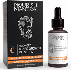 NOURISH MANTRA huile pour pousse barbe: bouteille 30 ml prête à l’emploi.