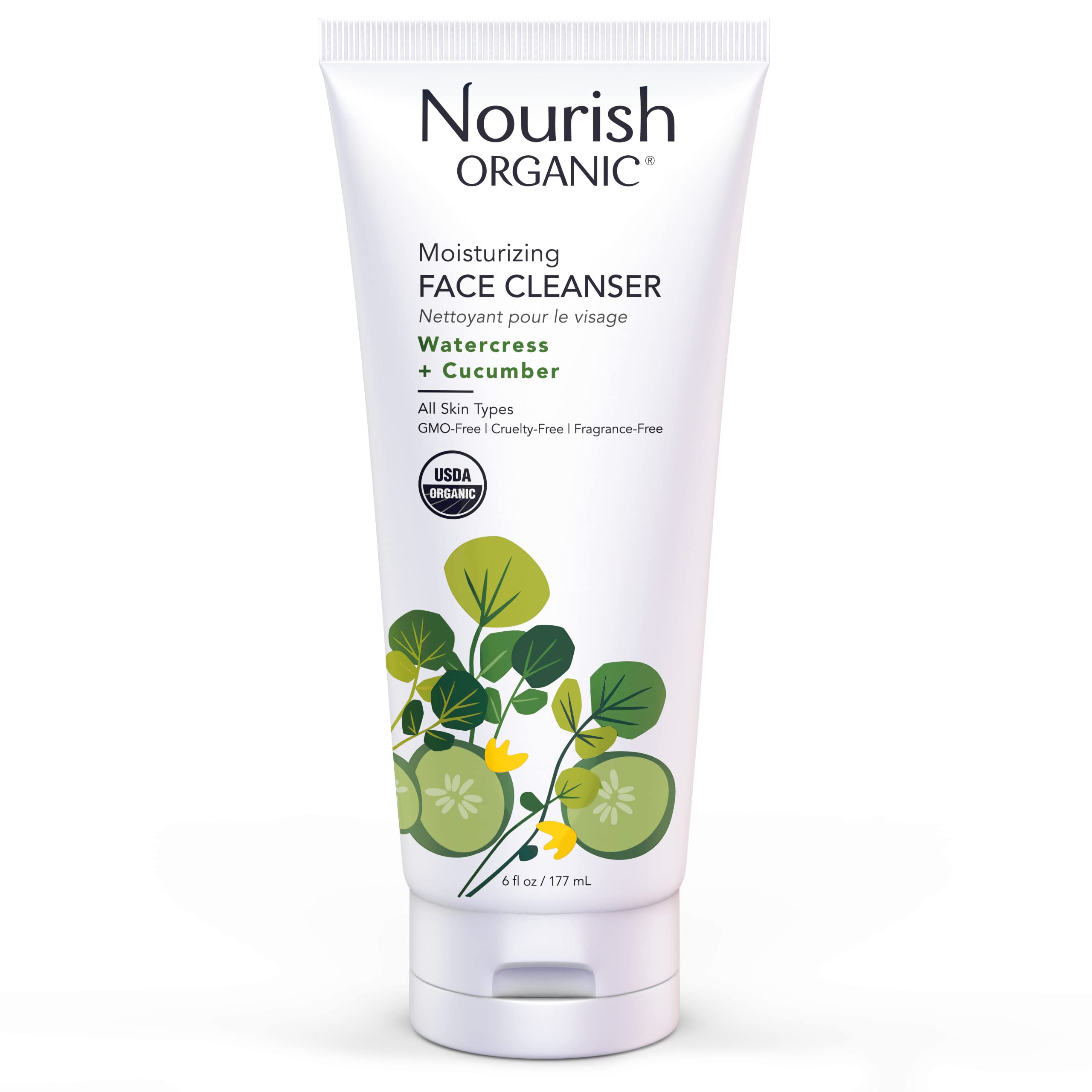 Nourish Organic: bouteille nettoyant visage hydratant et facile à utiliser.