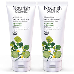 Nourish Organic Nettoyant Visage Hydratant, flacon pompe facilitant l'application et l'hydratation.