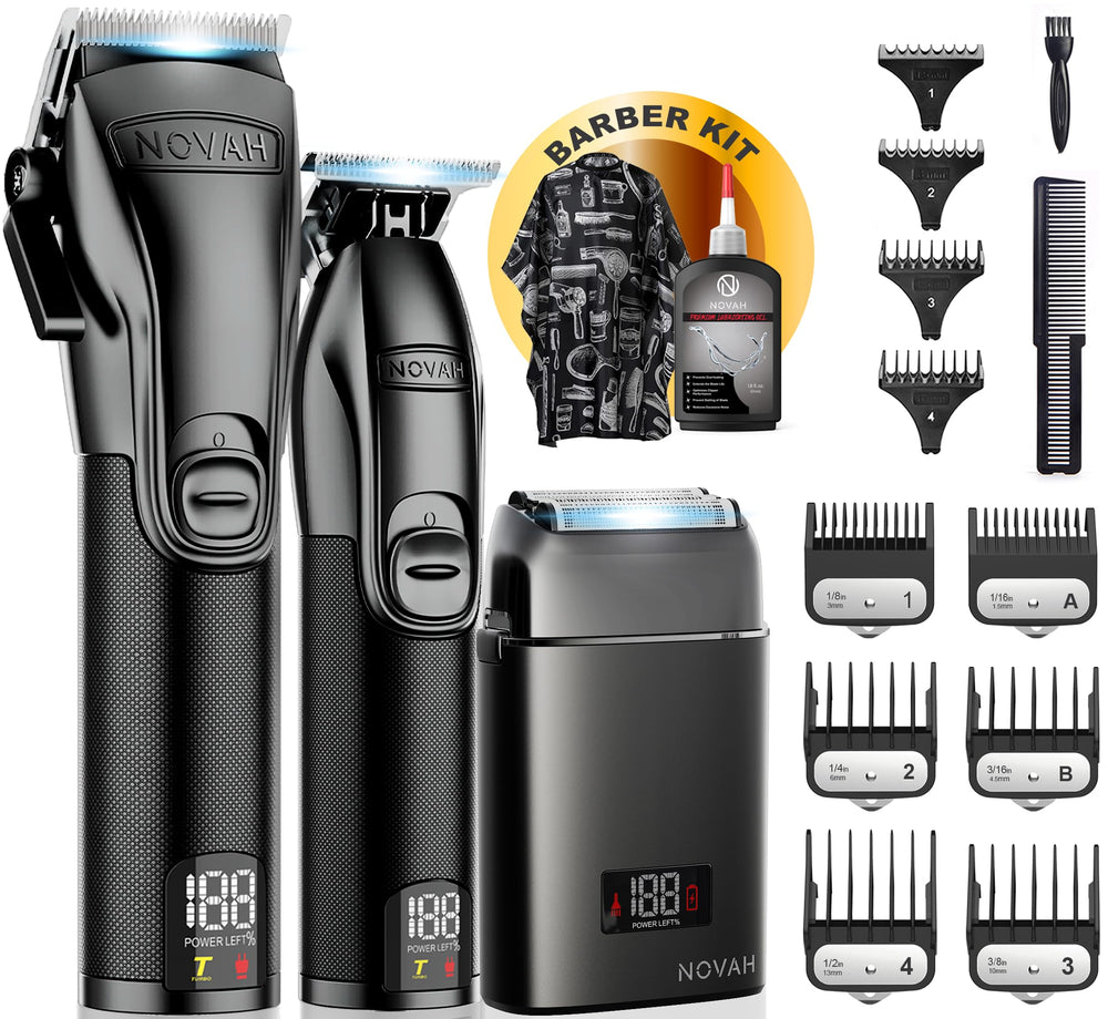 NOVAH Grooming ensemble tondeuses professionnelles pour barbiers, coupe précise et polyvalente.