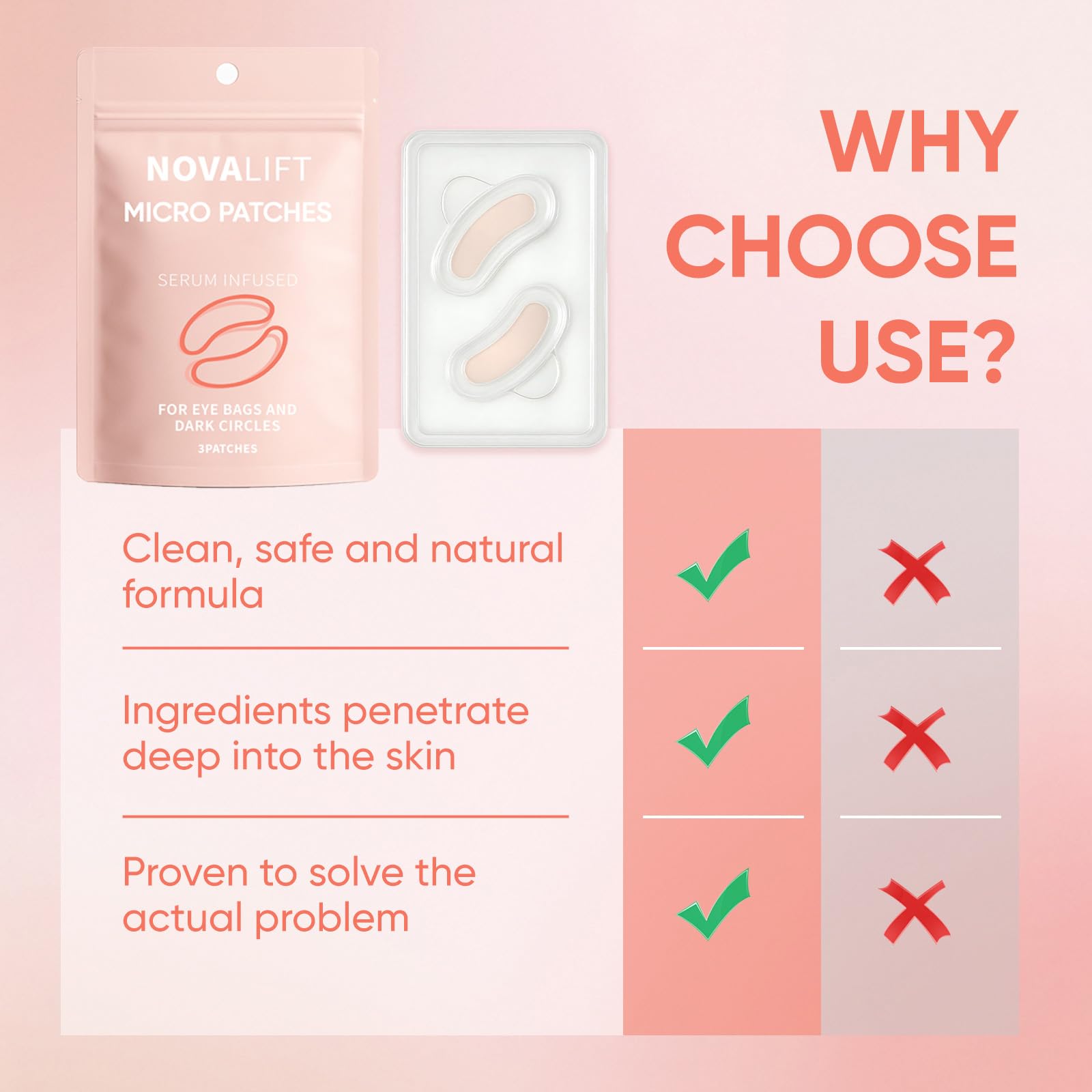 NOVALIFT patches-yeux application rapide, routine soin simplifiée.
