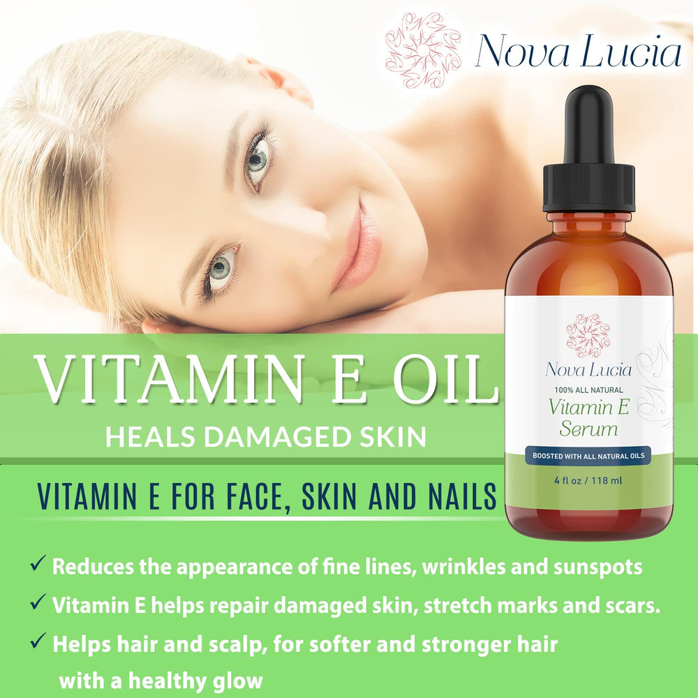 Nova Lucia huile vitamine E – soin peau et corps, peau souple et nourrie.