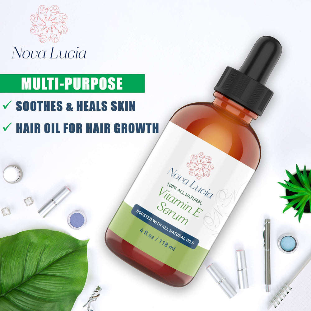 Nova Lucia huile vitamine E – application visage précise, douceur et éclat doux.