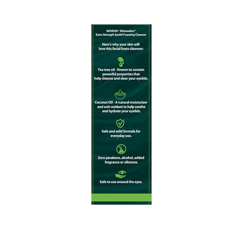 NOVEHA Demodex Eyelid Cleanser Foam – etiquette claire et hypoallergénique.