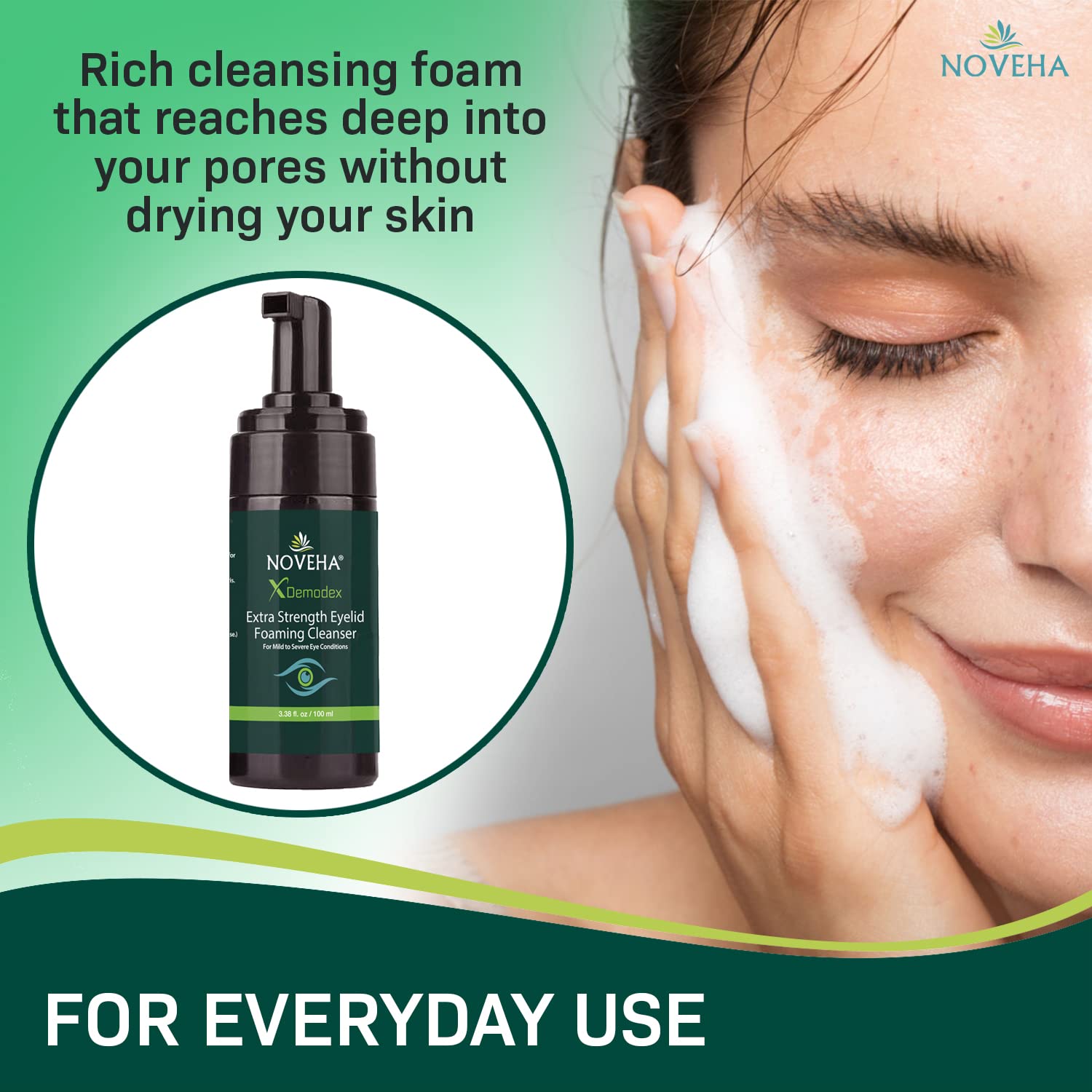 NOVEHA Demodex Eyelid Cleanser Foam – double pack pour un usage prolongé.