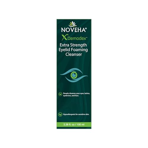 NOVEHA Demodex Eyelid Cleanser Foam – pompe pratique pour application douce.