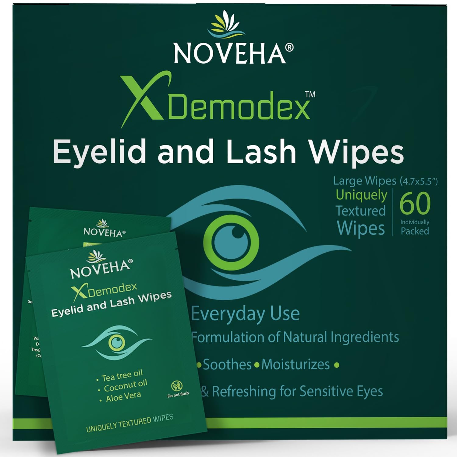NOVEHA Demodex lingettes paupières et cils pour nettoyage en douceur