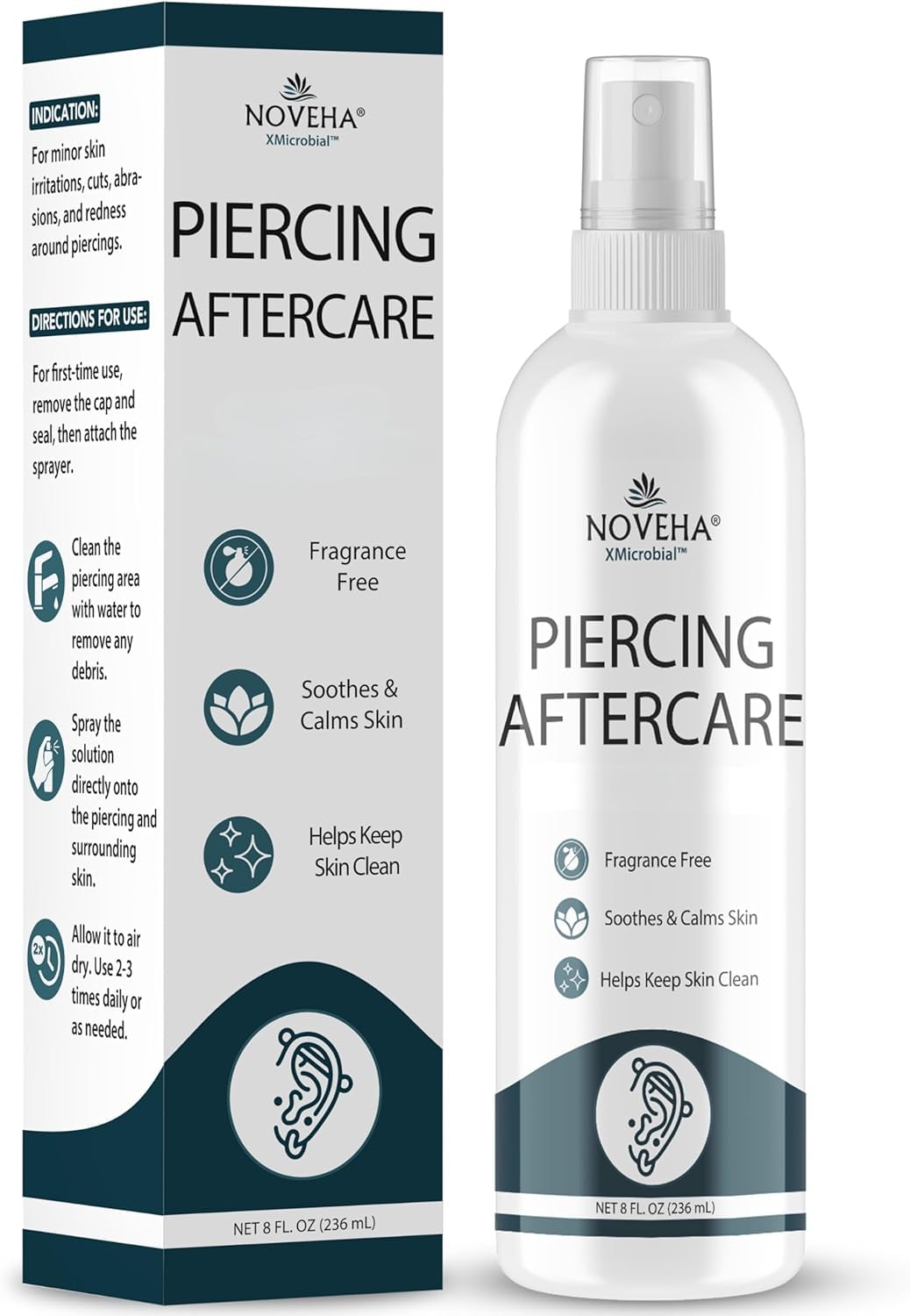 NOVEHA flacon soin piercings 237 ml, pratique et doux pour une utilisation quotidienne