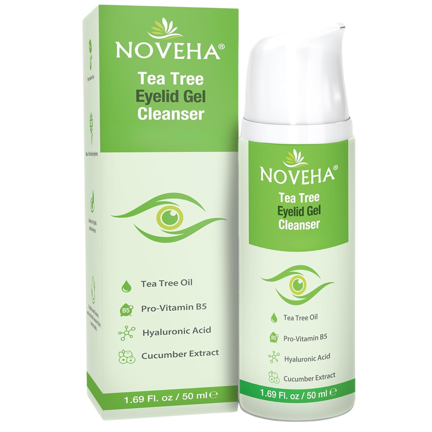 NOVEHA Gel nettoyant paupières en bouteille, soin quotidien doux.