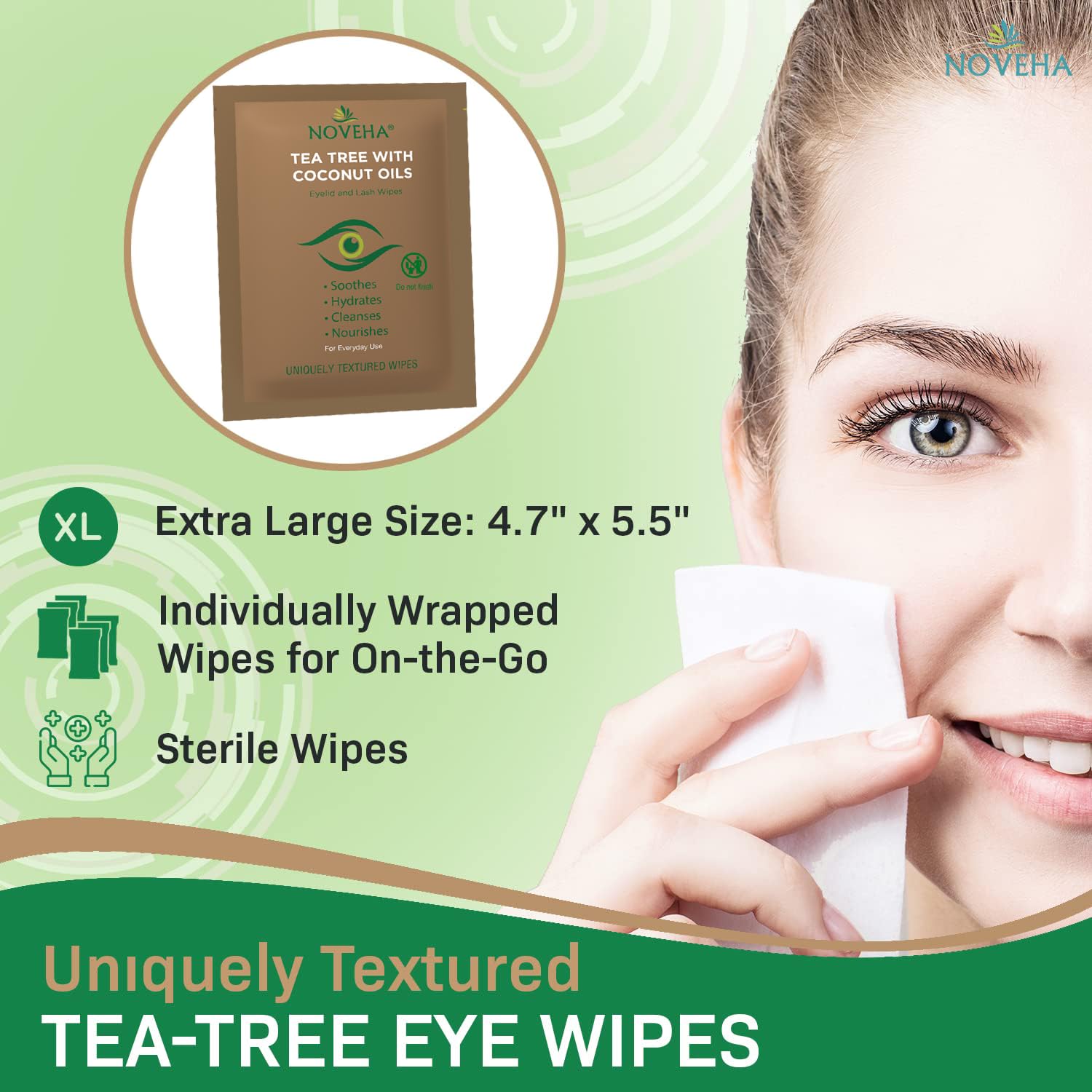 Lingettes NOVEHA hygiène oculaire, hygiène quotidienne sans irritation.