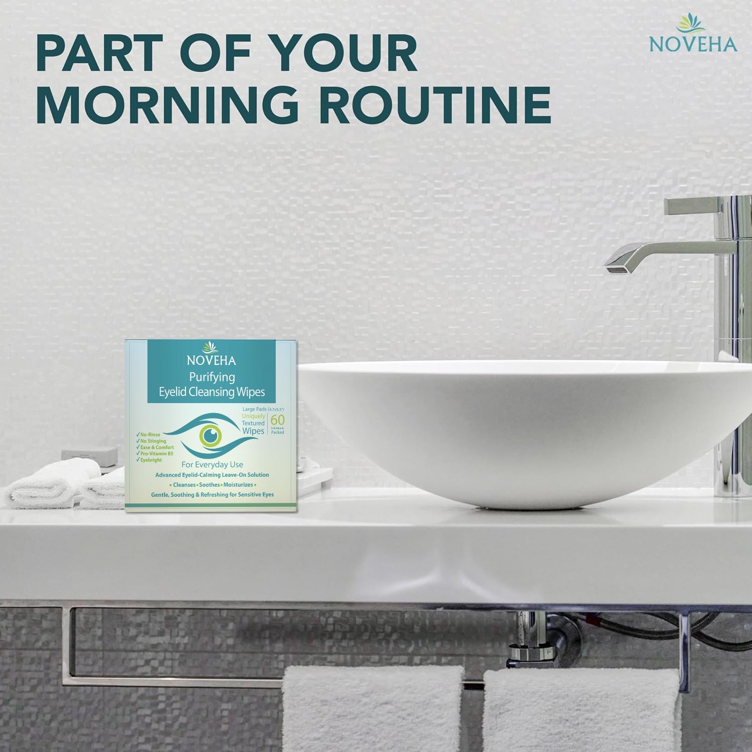Lingettes paupières NOVEHA multi-usages pour nettoyer le visage et les paupières.