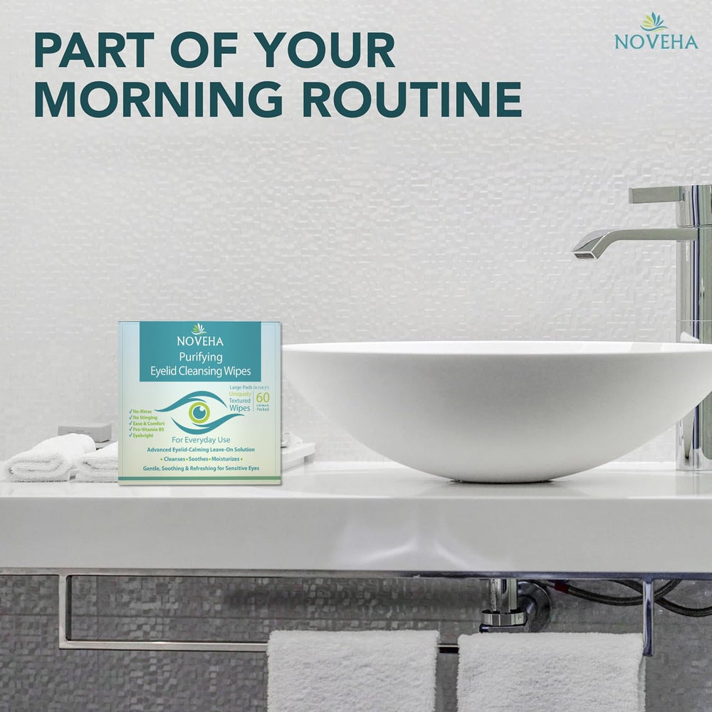 Lingettes paupières NOVEHA multi-usages pour nettoyer le visage et les paupières.