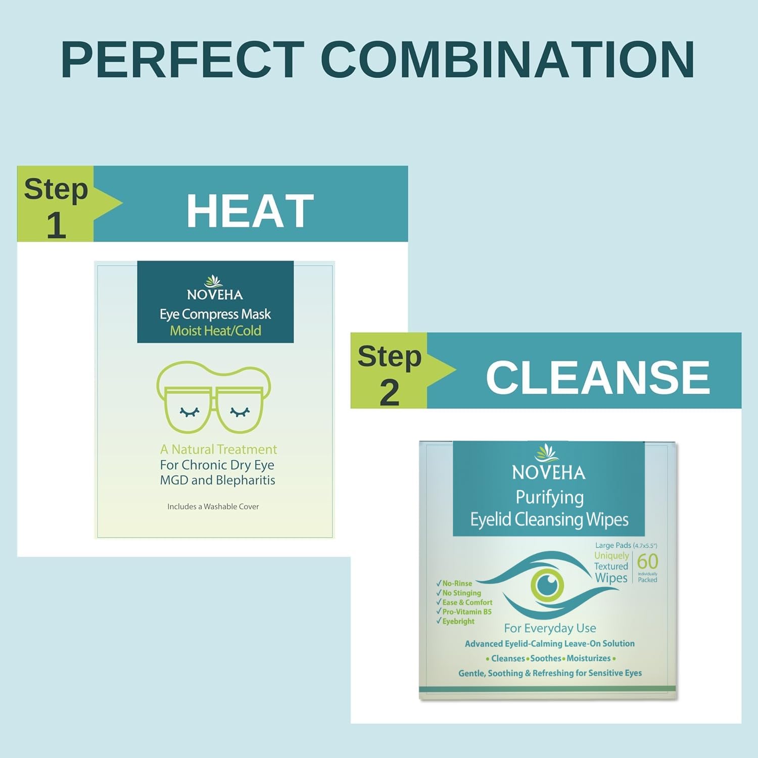 Lingettes paupières NOVEHA adaptées aux yeux sensibles pour un soin délicat.