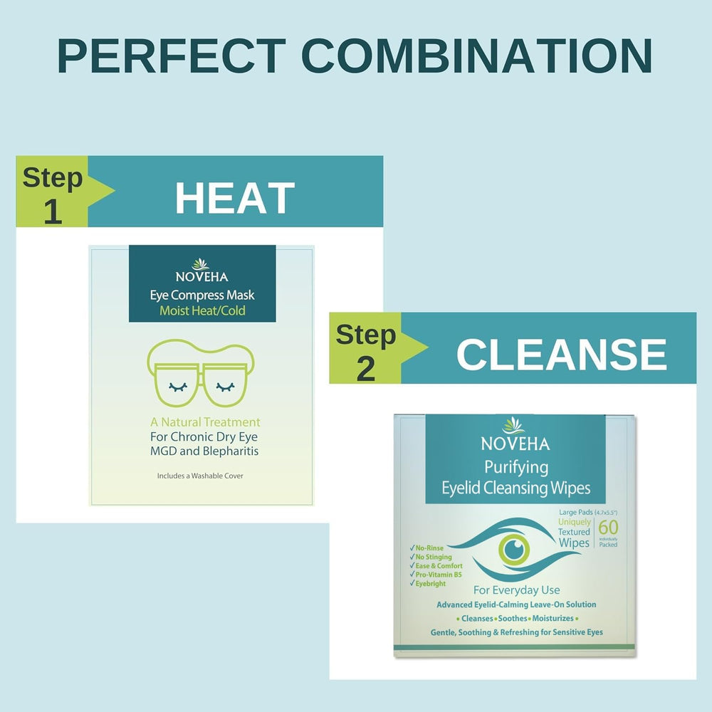 Lingettes paupières NOVEHA adaptées aux yeux sensibles pour un soin délicat.