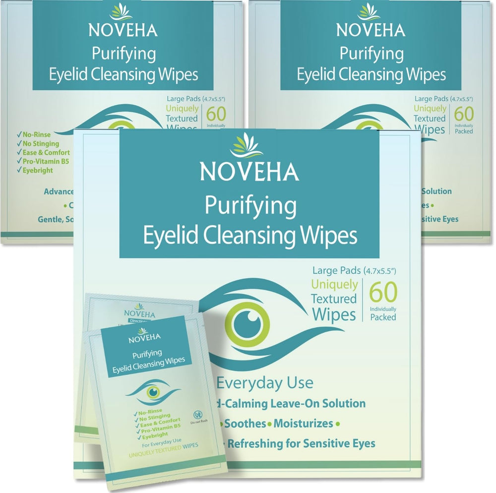Lingettes NOVEHA pour yeux et paupières, emballage individuel pratique.