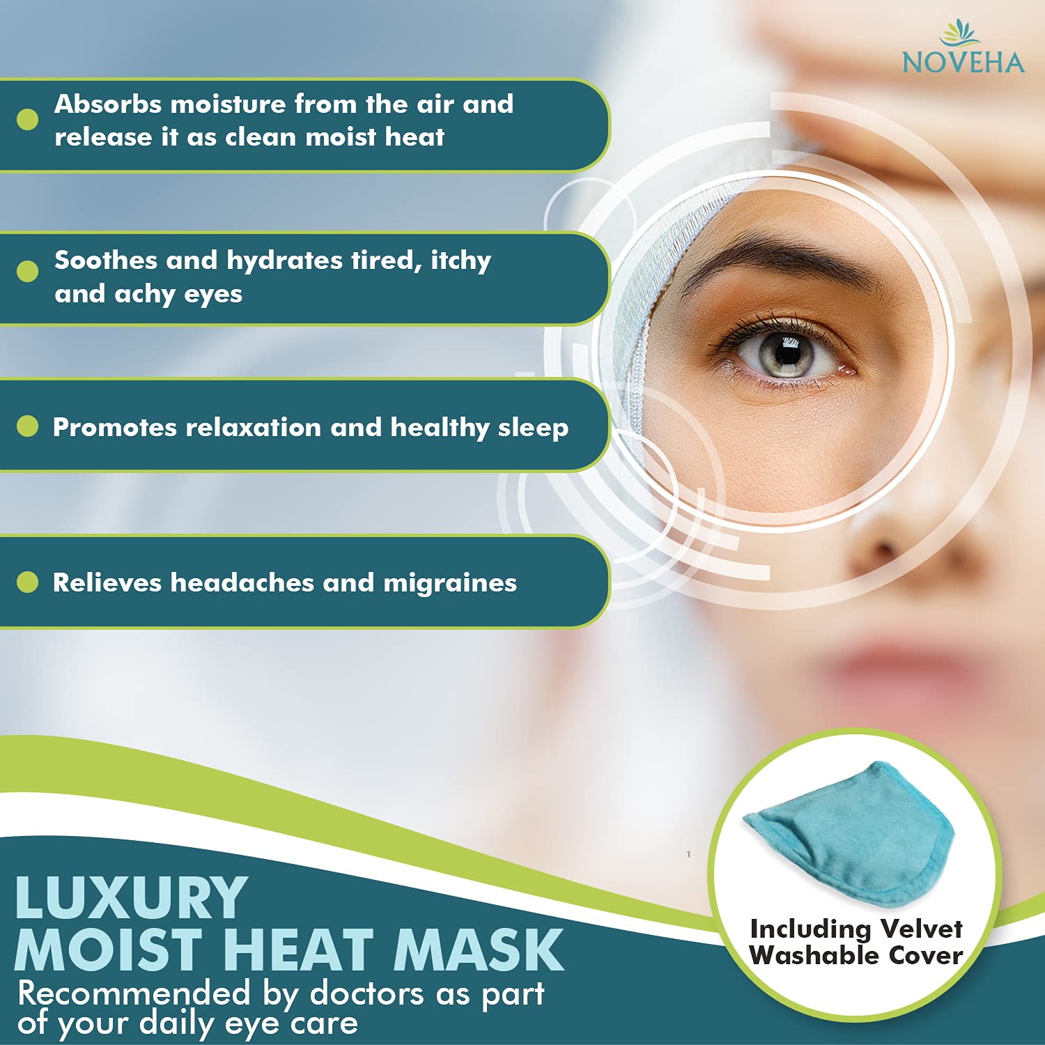 NOVEHA masque-yeux fermeture auto-agrippante pour maintien fiable.