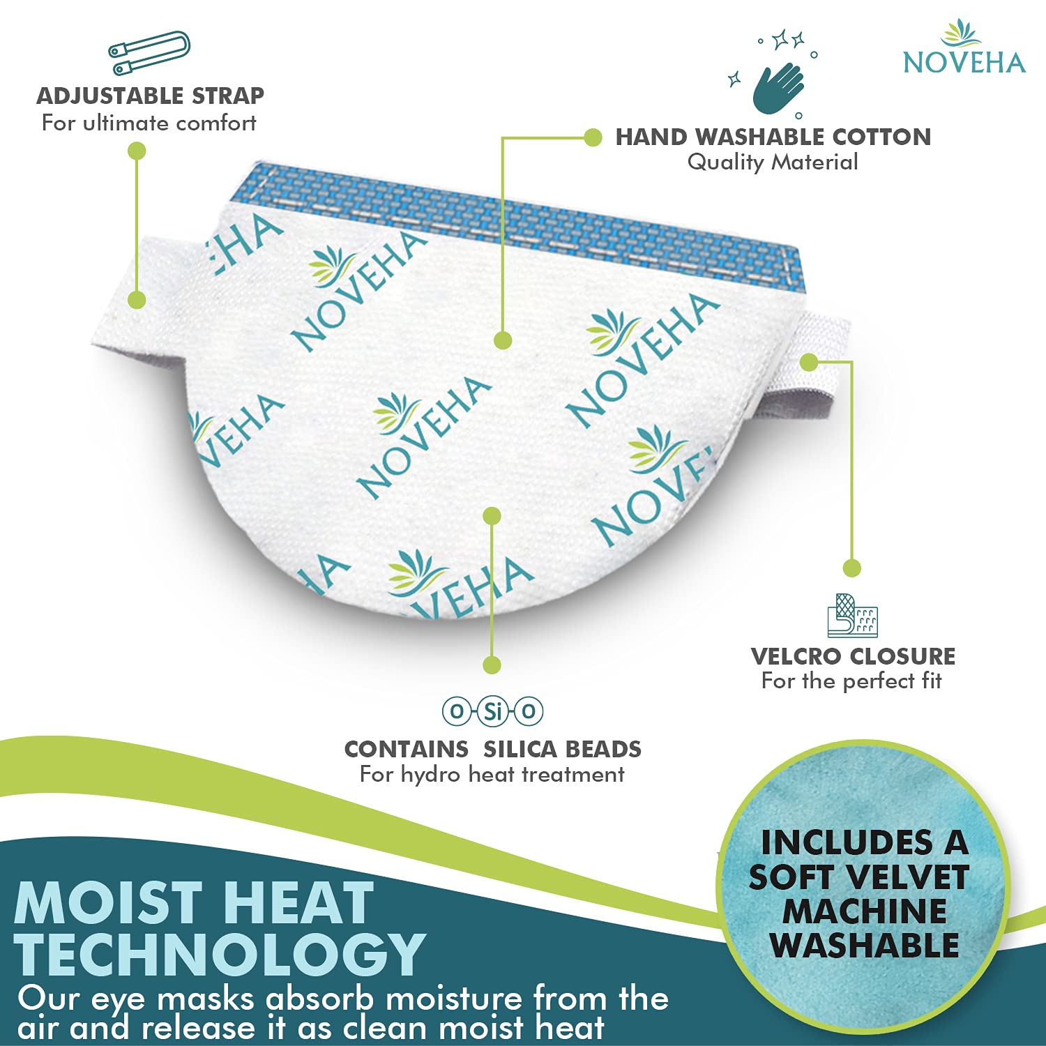 NOVEHA masque-yeux avec sangle réglable pour ajustement confortable.