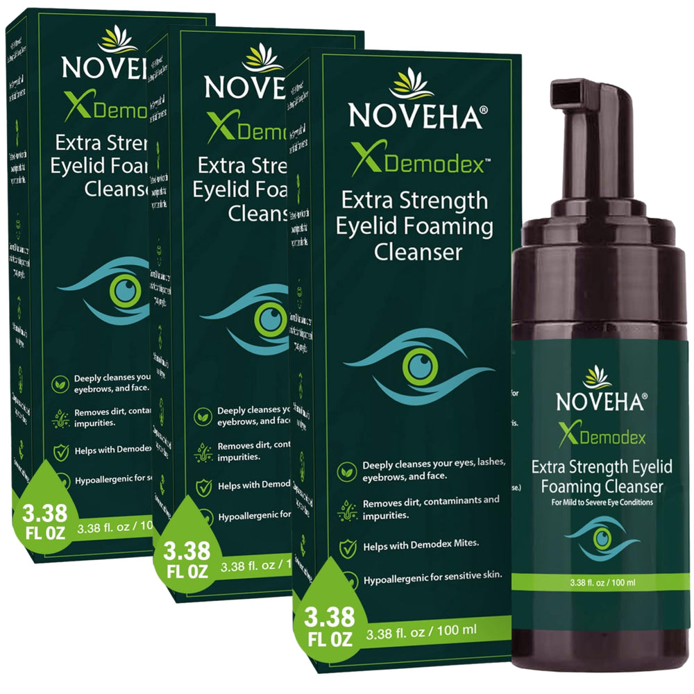 NOVEHA Mousse nettoyante paupières Demodex, nettoyage en douceur des yeux sensibles.