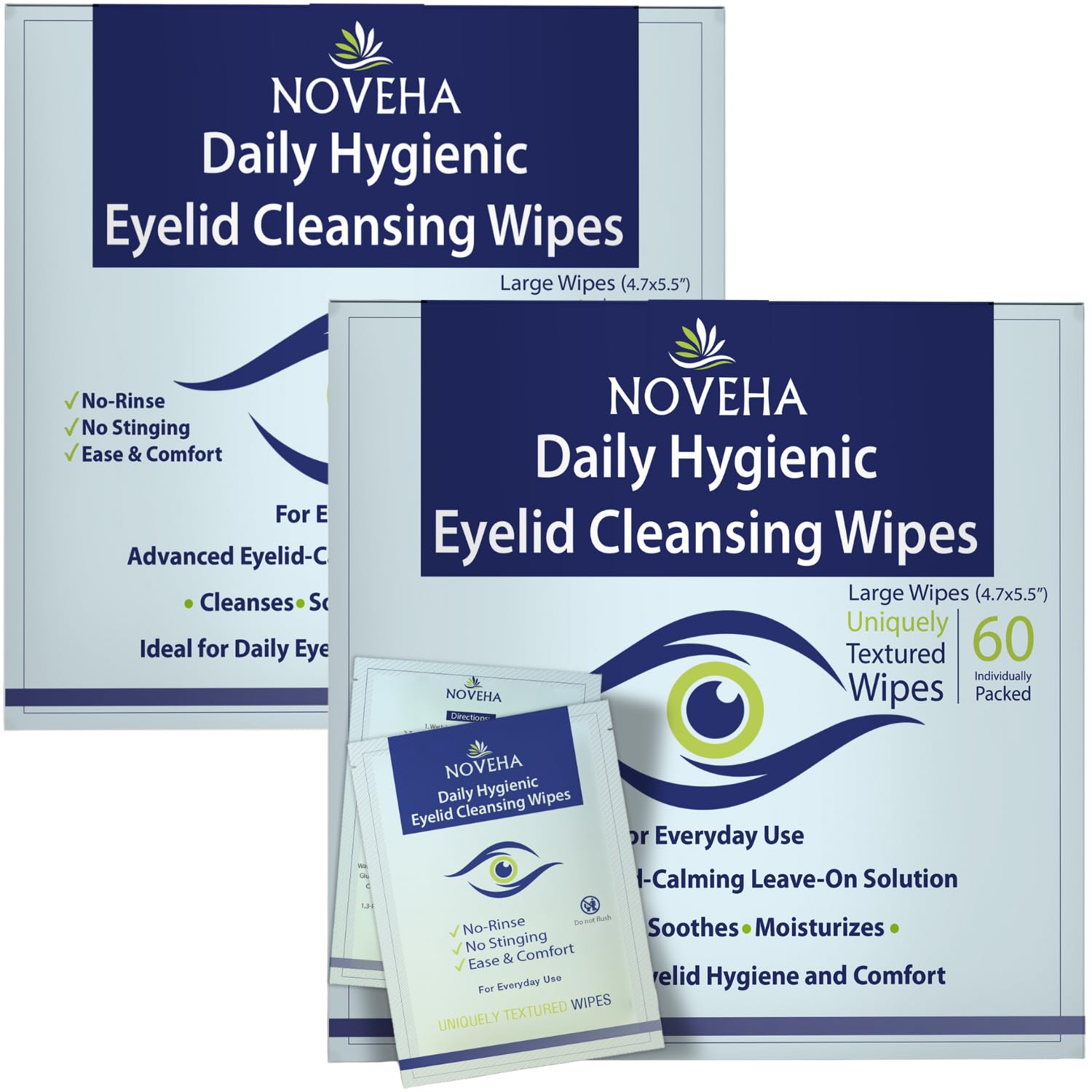 NOVEHA lingettes yeux et cils – emballage pratique et hygiénique.