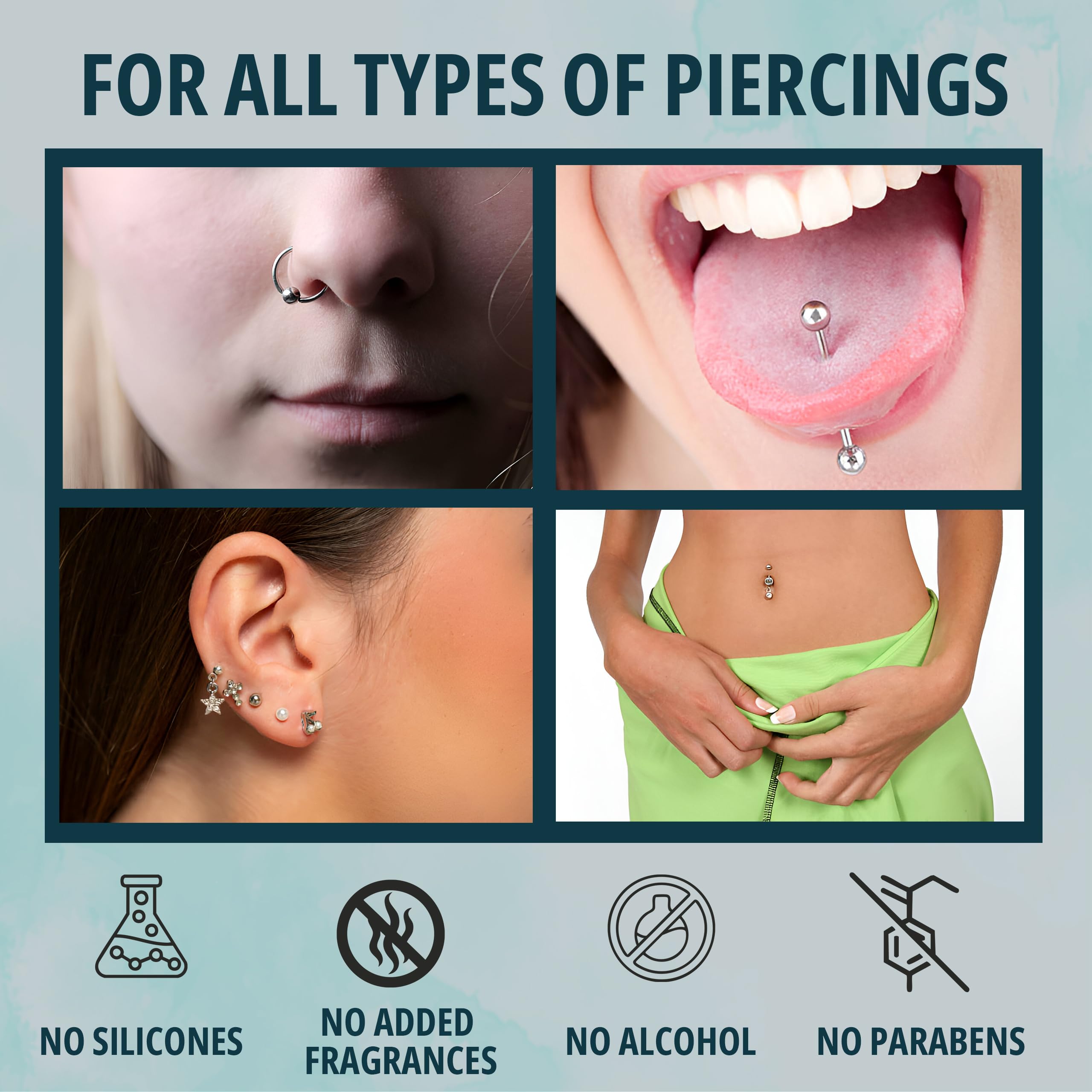 Zone autour du piercing entretenue et propre avec NOVEHA.