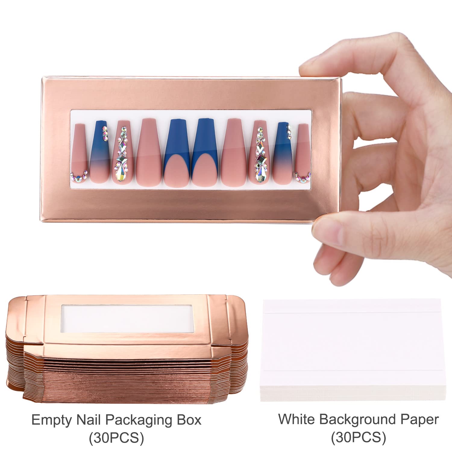 Papier blanc inclus pour mettre en valeur vos ongles press-on