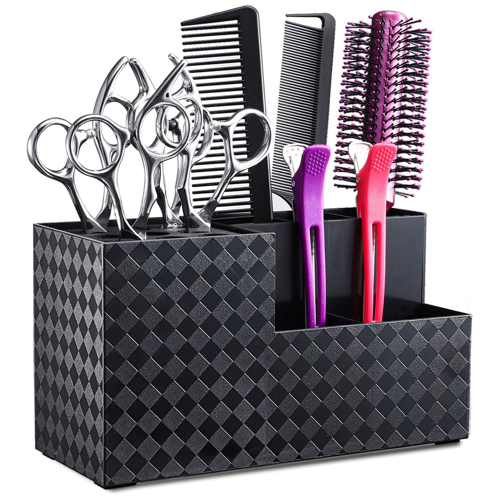 Vue avant du porte-outils Noverlife montrant l’organisation compacte des outils de coiffure