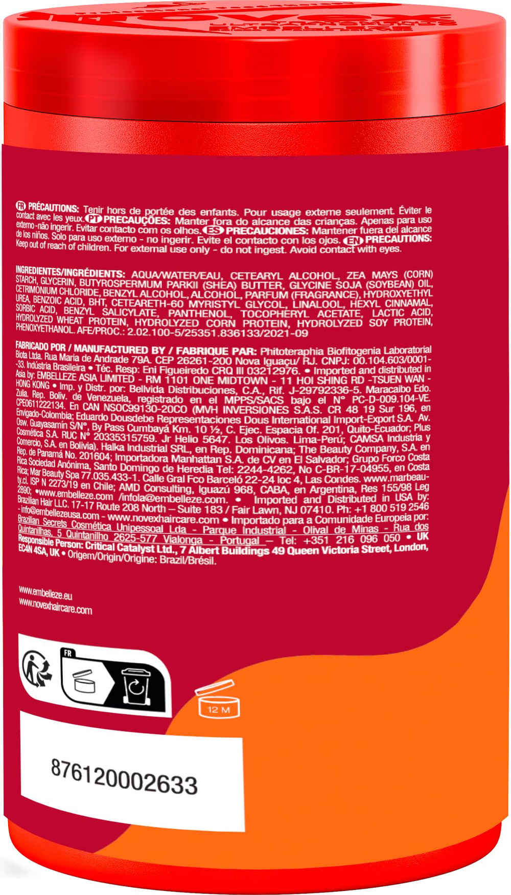 Novex Masque Kératine Brésilienne – texture crèmeuse pour renforcer les cheveux.
