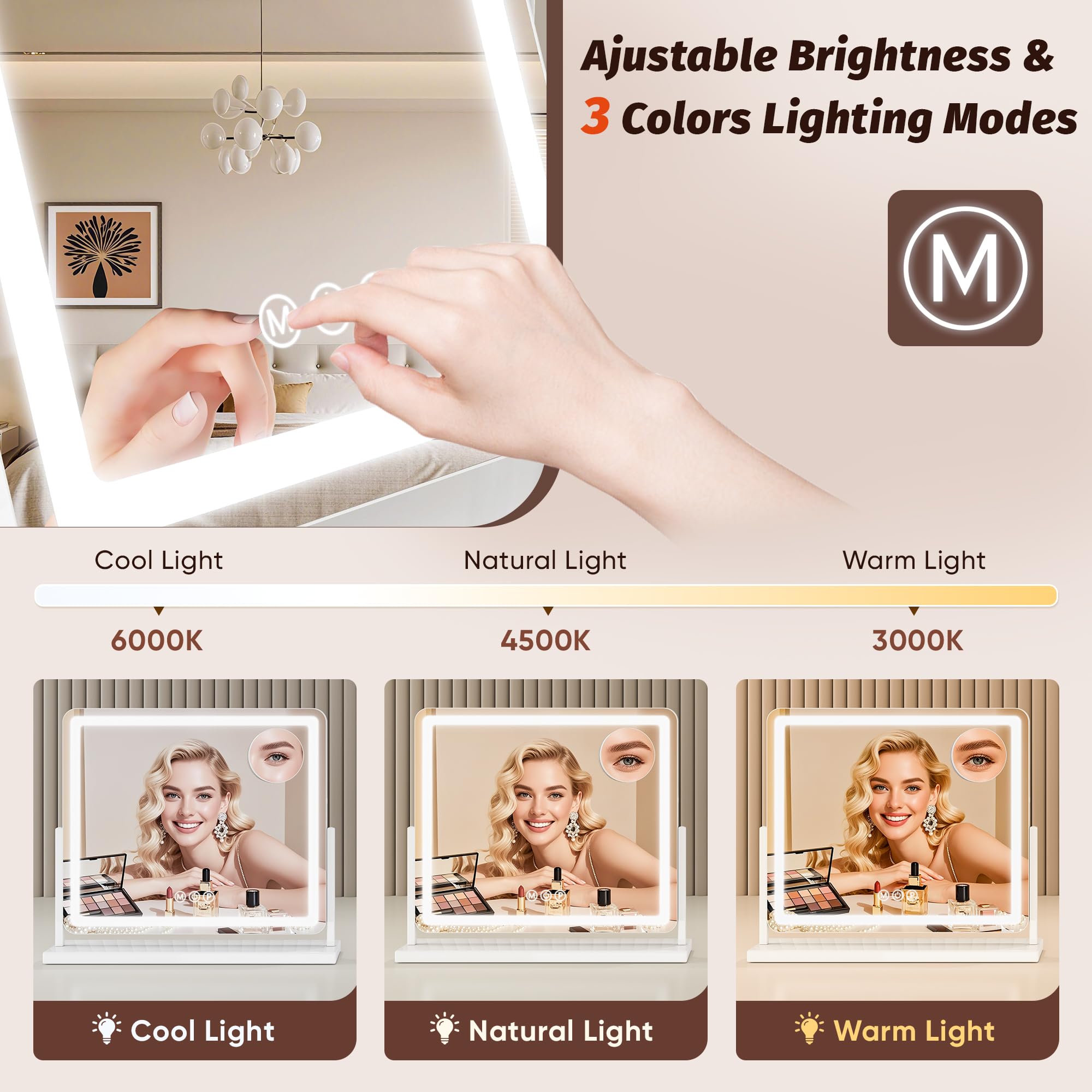Grand miroir 24x20 de Novlux Vanity offrant une vue complète du visage.