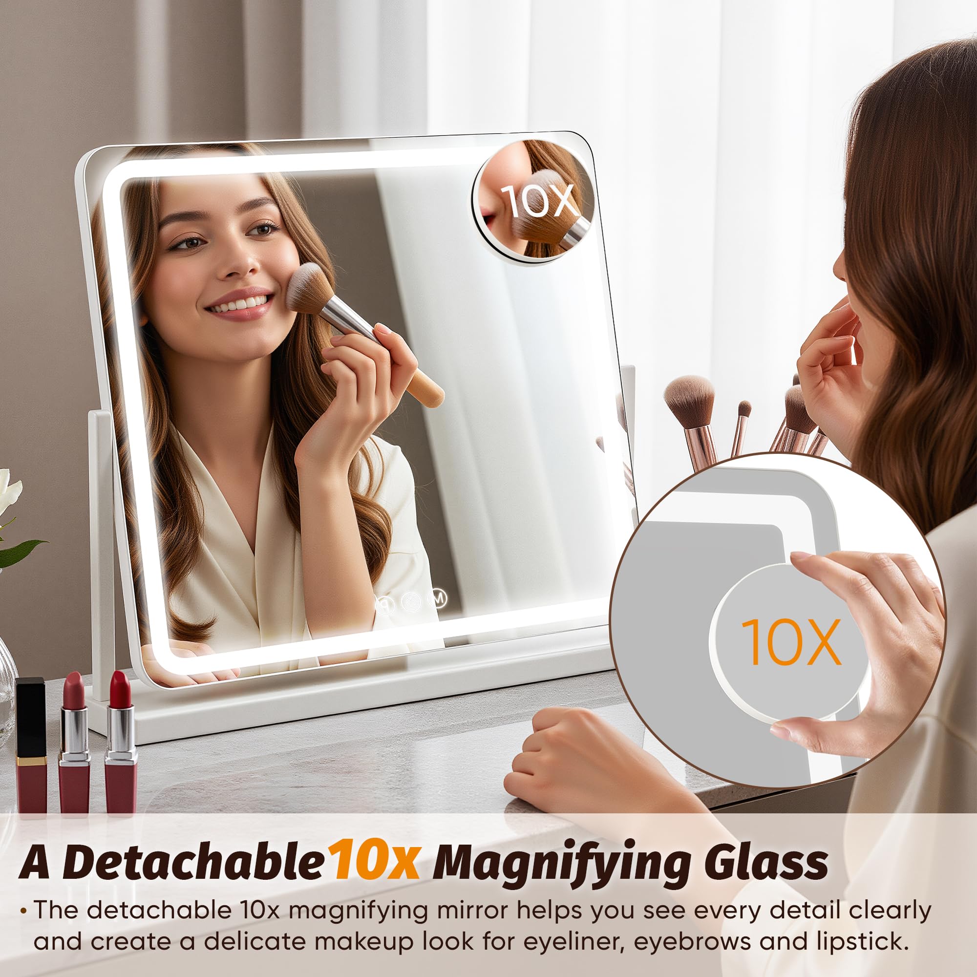 Rotation à 360° du Miroir Novlux Vanity et détachable pour ajuster l’angle.