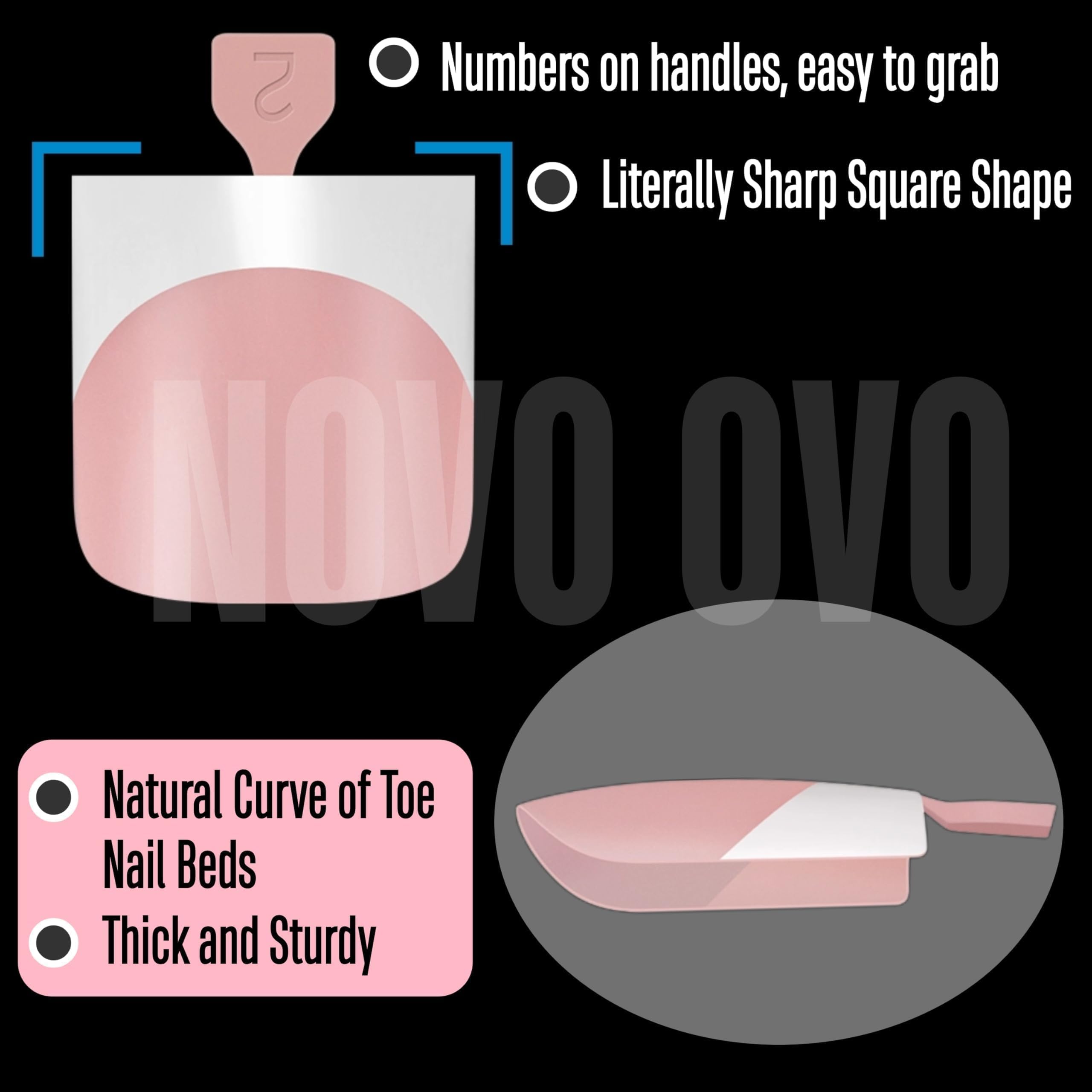 NOVO OVO embouts orteils franc pointe matte, surface prête pour motifs