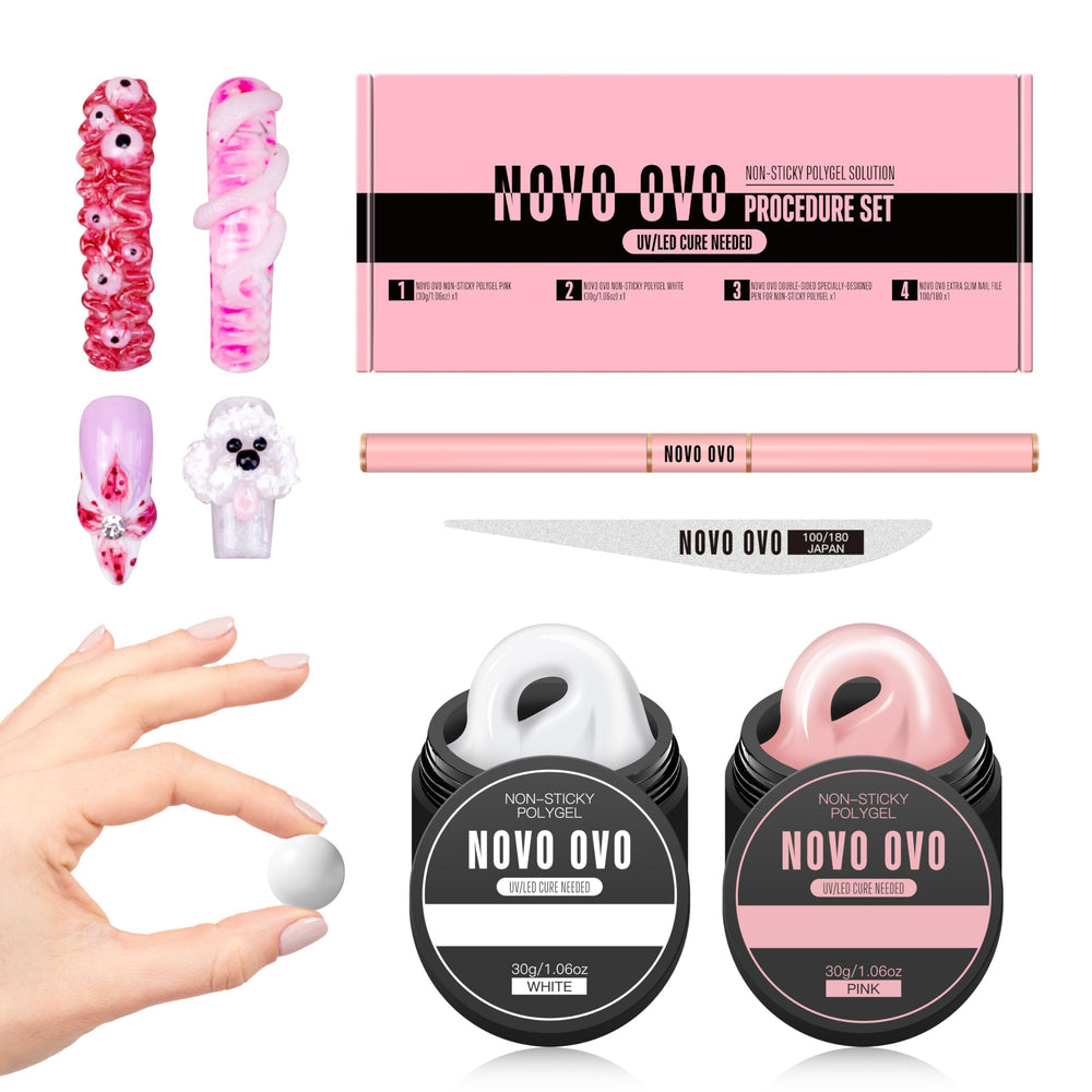 NOVO OVO gel polygel anti-adhérent prêt à l’application précise.