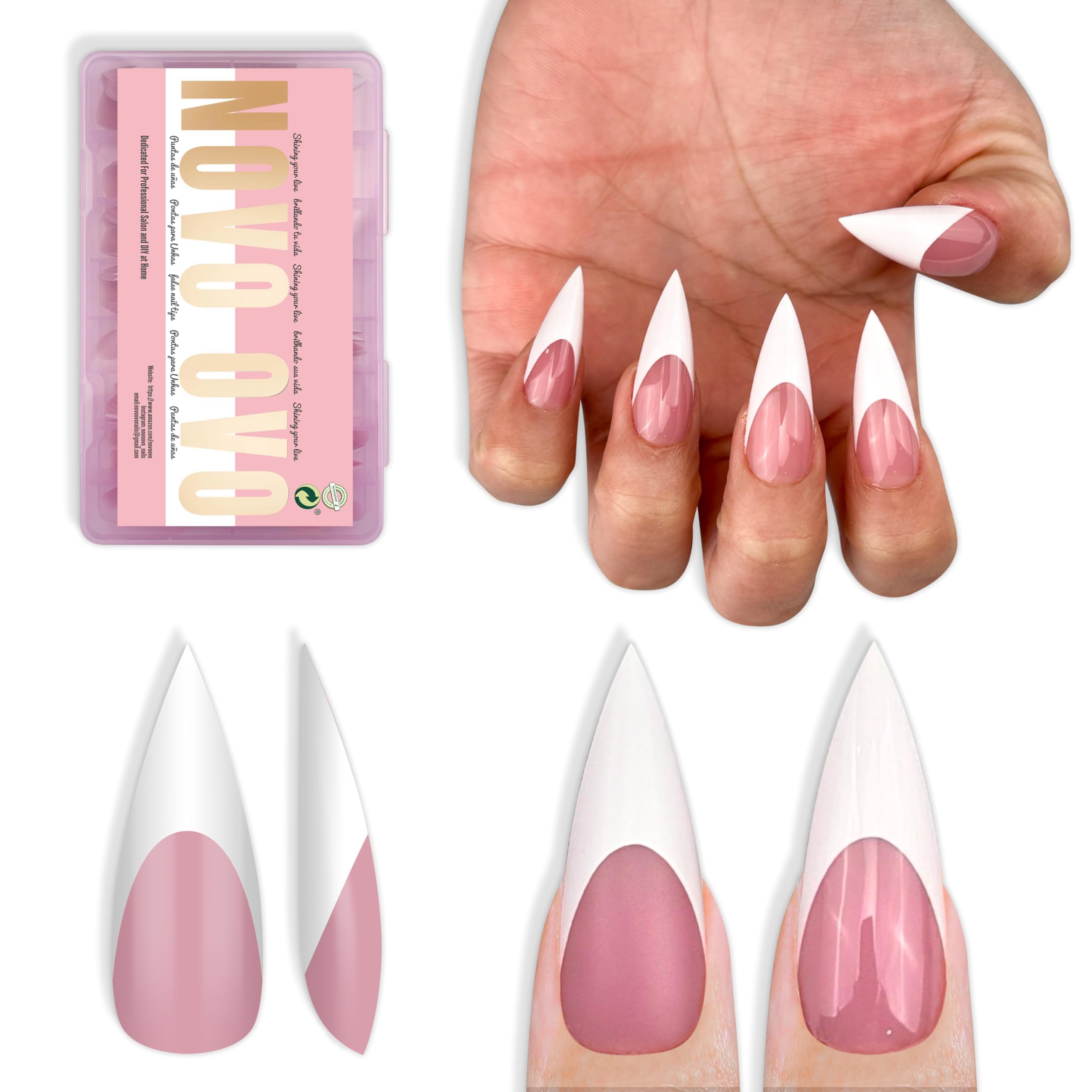 NOVO OVO ongles-tip franc stiletto blancs Berry Pink, pose rapide et résultat net.