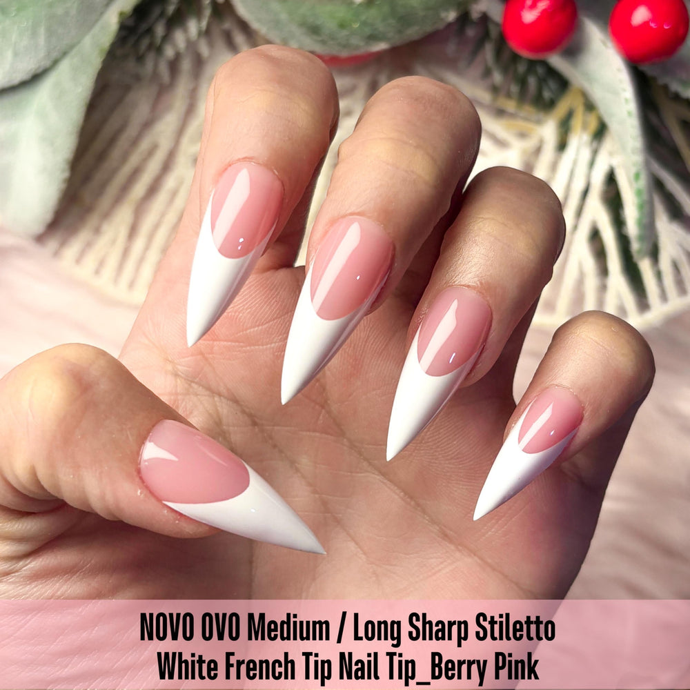 NOVO OVO ongles-tip franc stiletto blancs Berry Pink, couvrants et faciles à appliquer.
