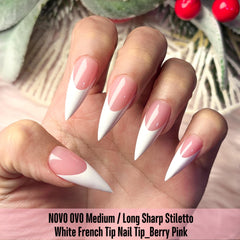 NOVO OVO ongles-tip franc stiletto blancs Berry Pink, couvrants et faciles à appliquer.