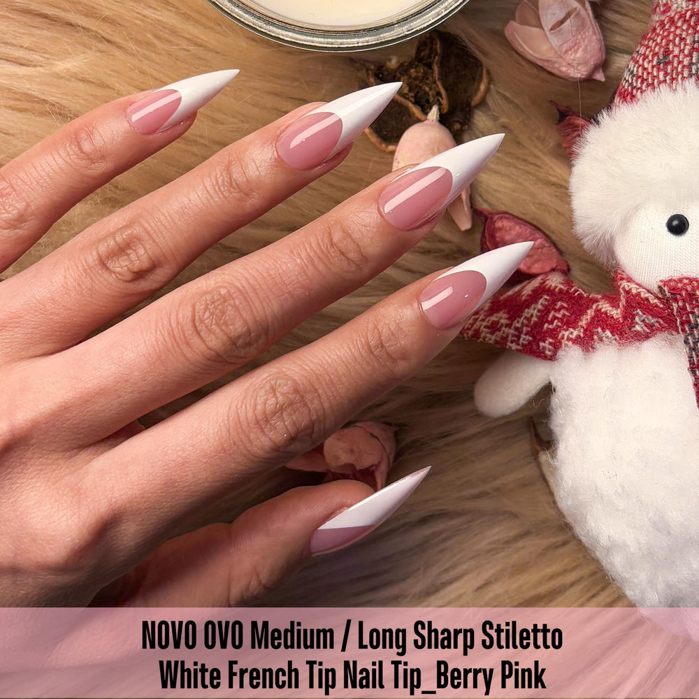 NOVO OVO ongles-tip franc stiletto Berry Pink, gel doux et retrait facile.